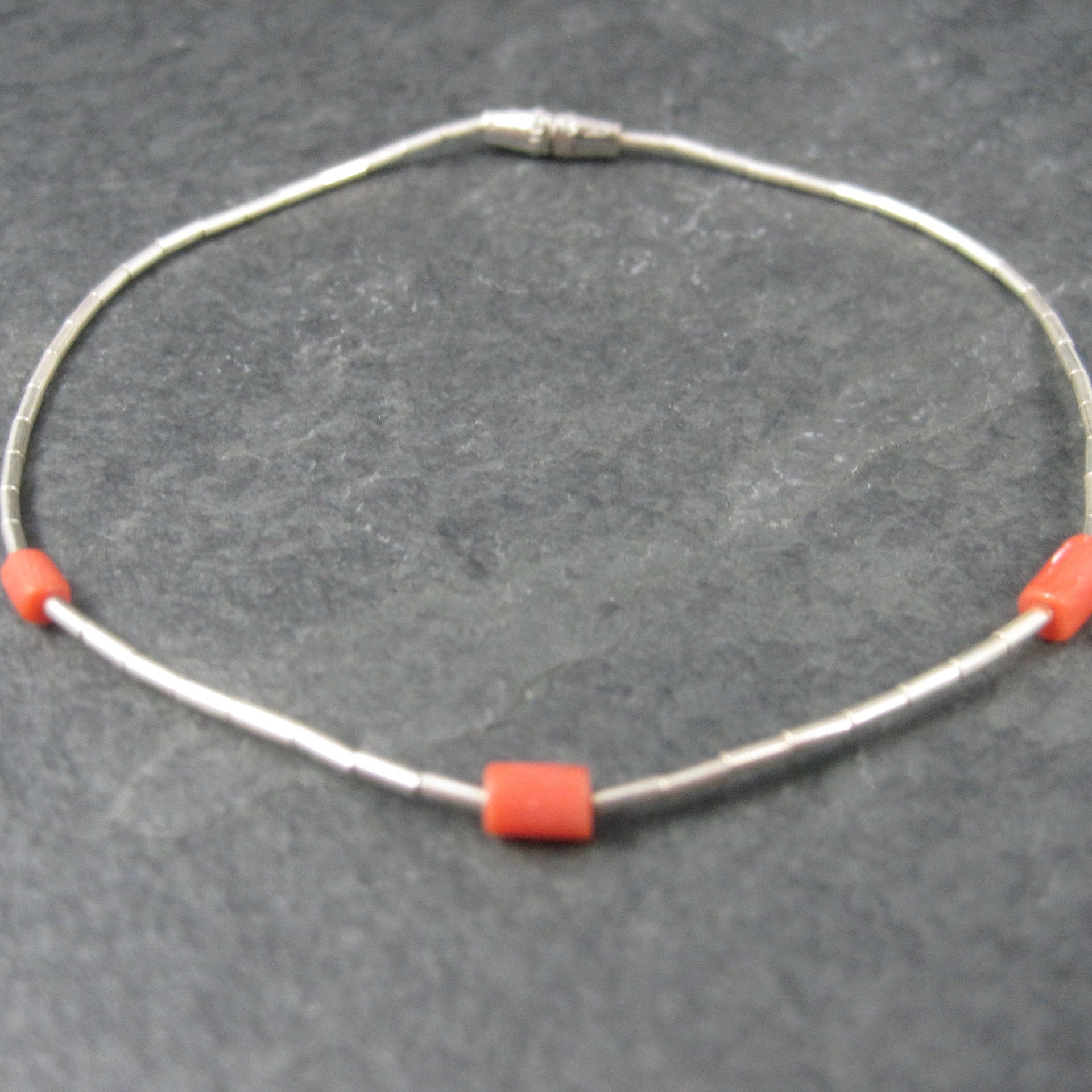 Southwestern Sterling Liquid Silver Coral Bracelet 7.5 Inches