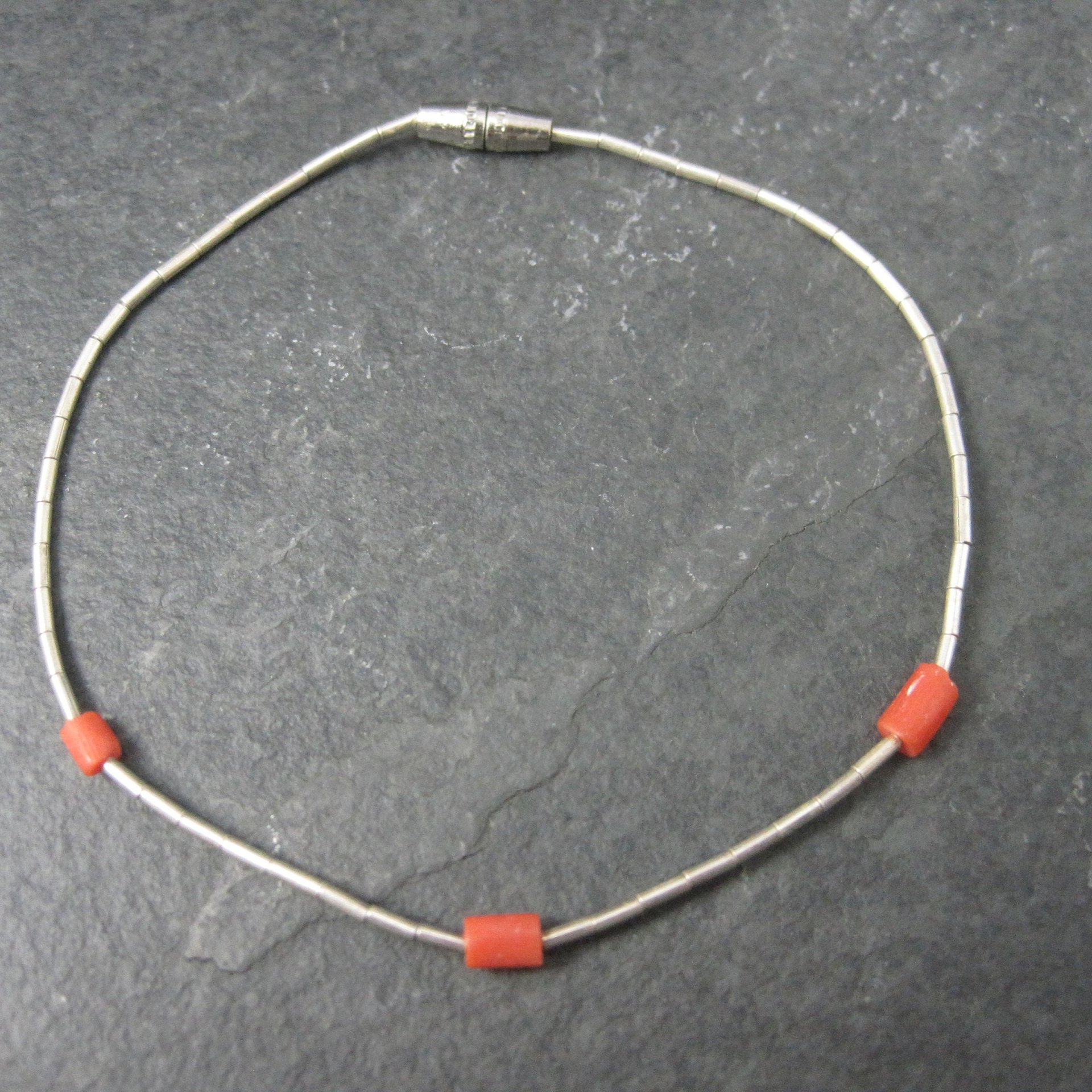 Southwestern Sterling Liquid Silver Coral Bracelet 7.5 Inches