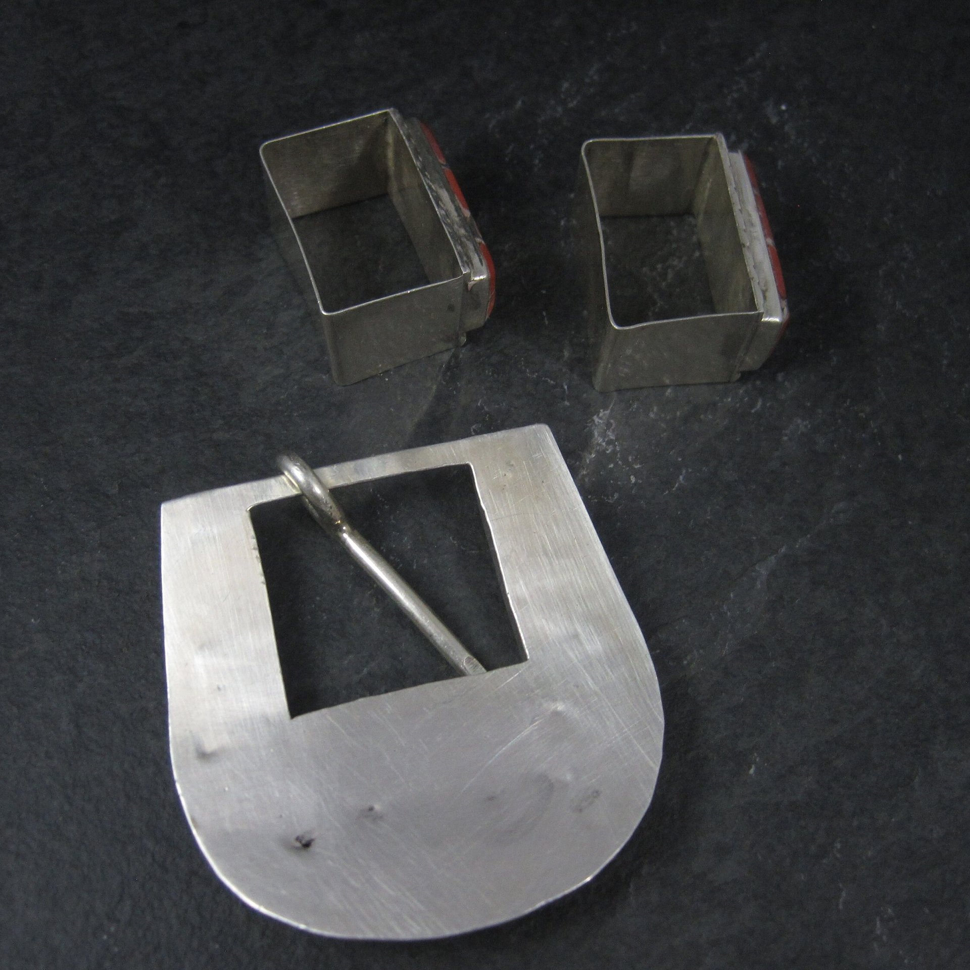 Southwestern Sterling Coral Inlay Belt Buckle Set