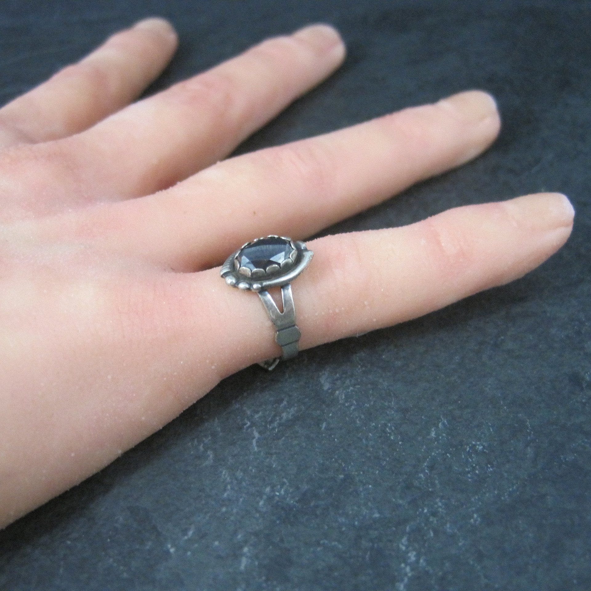 Vintage Southwestern Sterling Hematite Ring