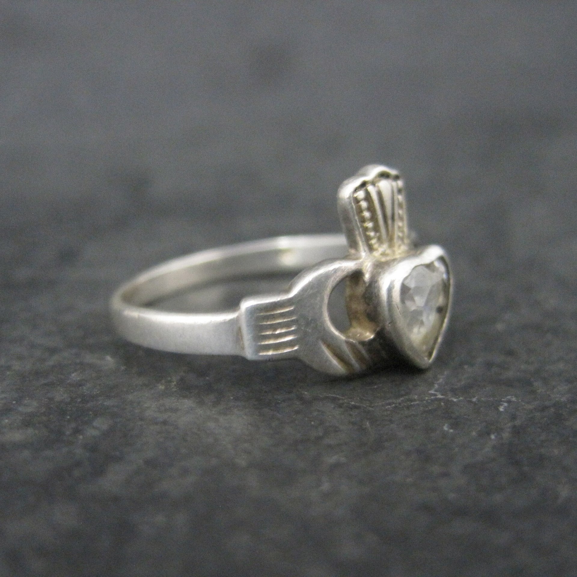 Vintage Sterling Cz Claddagh Ring Size 7