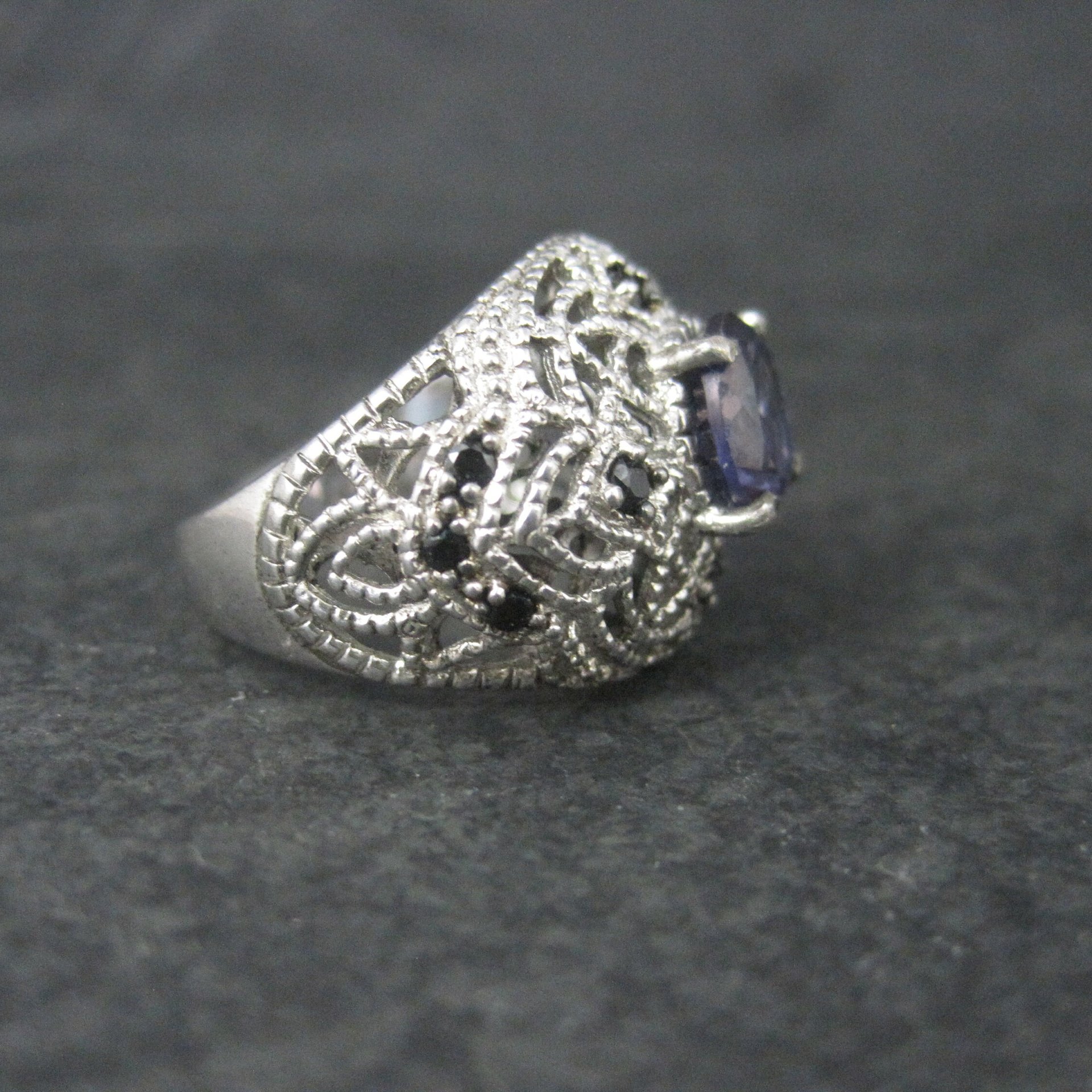 Sterling Purple Spinel Black Tourmaline Ring Size 6