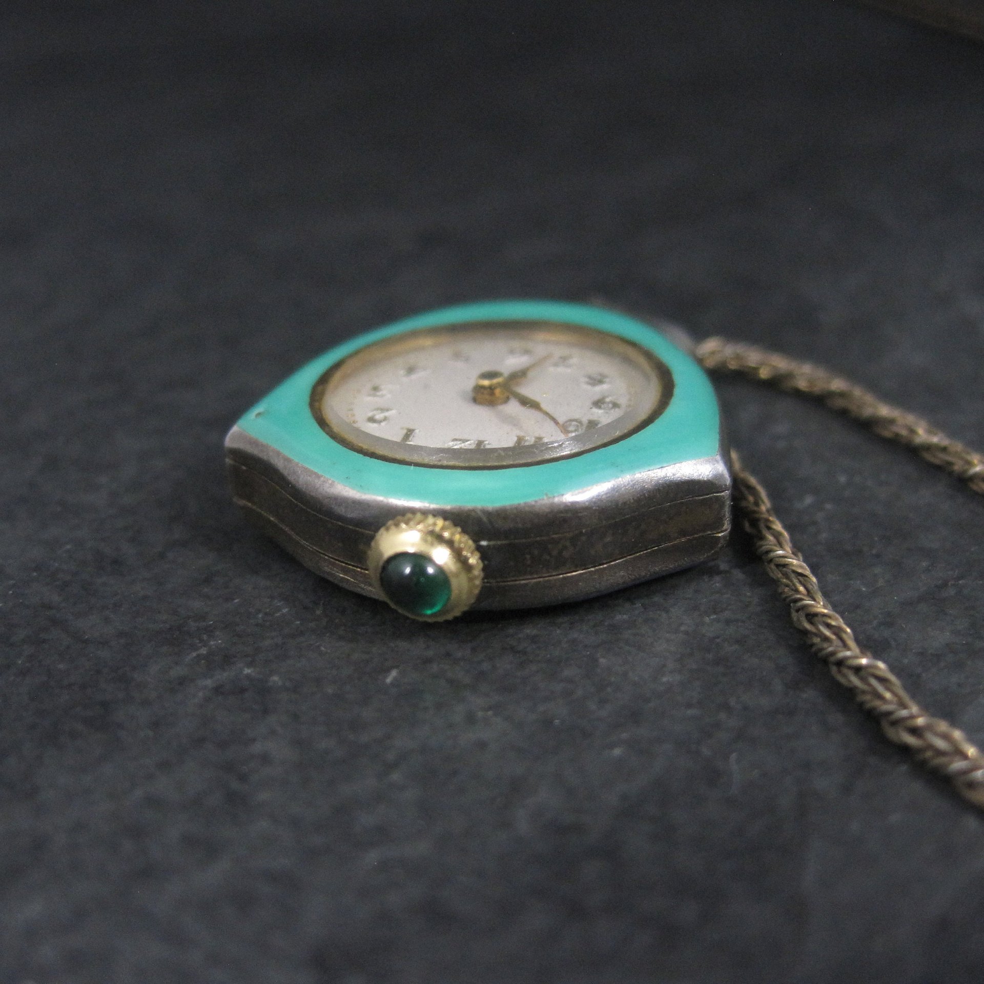 Art Deco Sterling Swiss Enamel Watch Pendant
