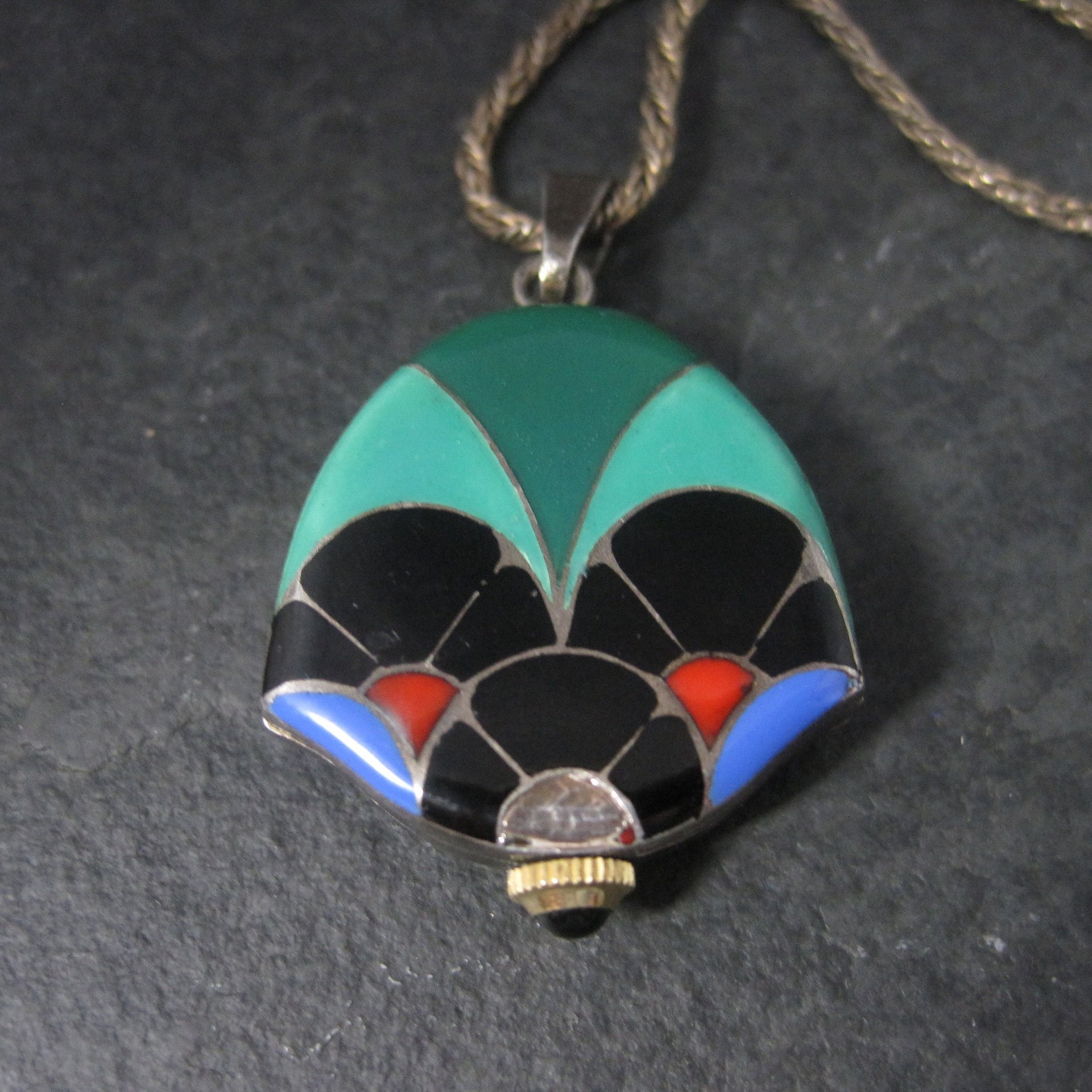 Art Deco Sterling Swiss Enamel Watch Pendant