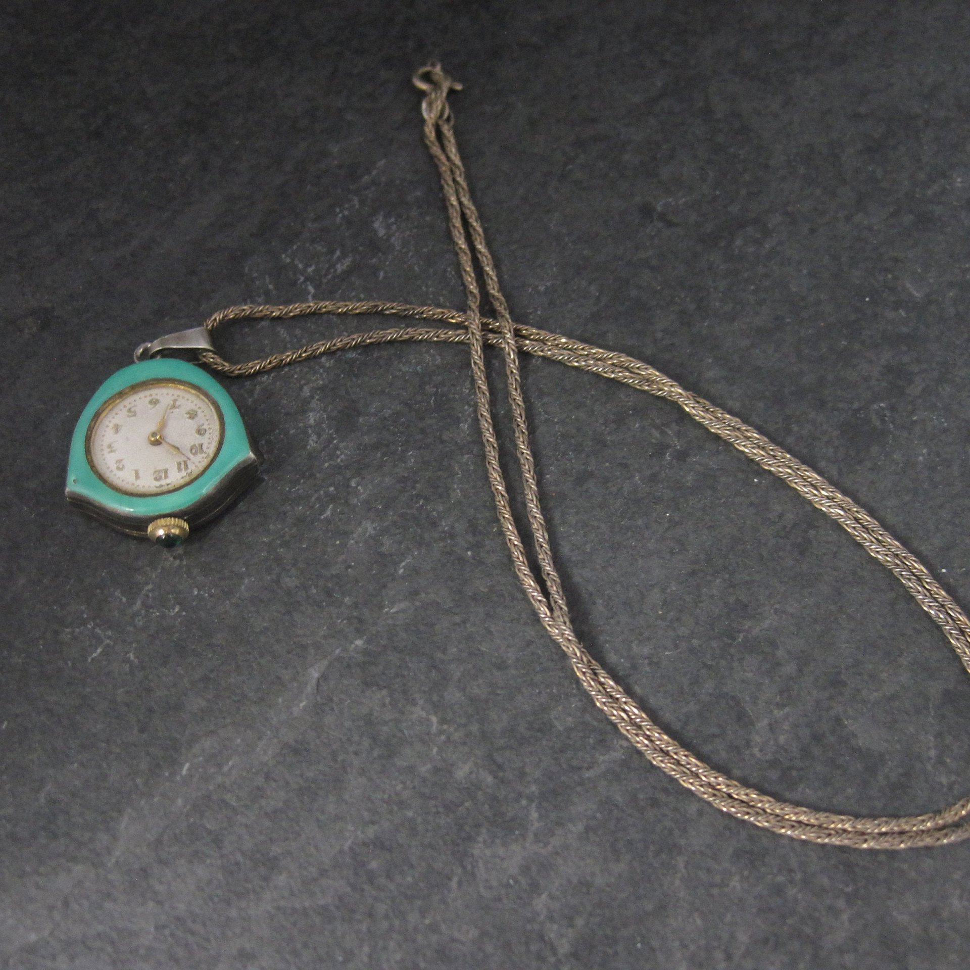 Art Deco Sterling Swiss Enamel Watch Pendant