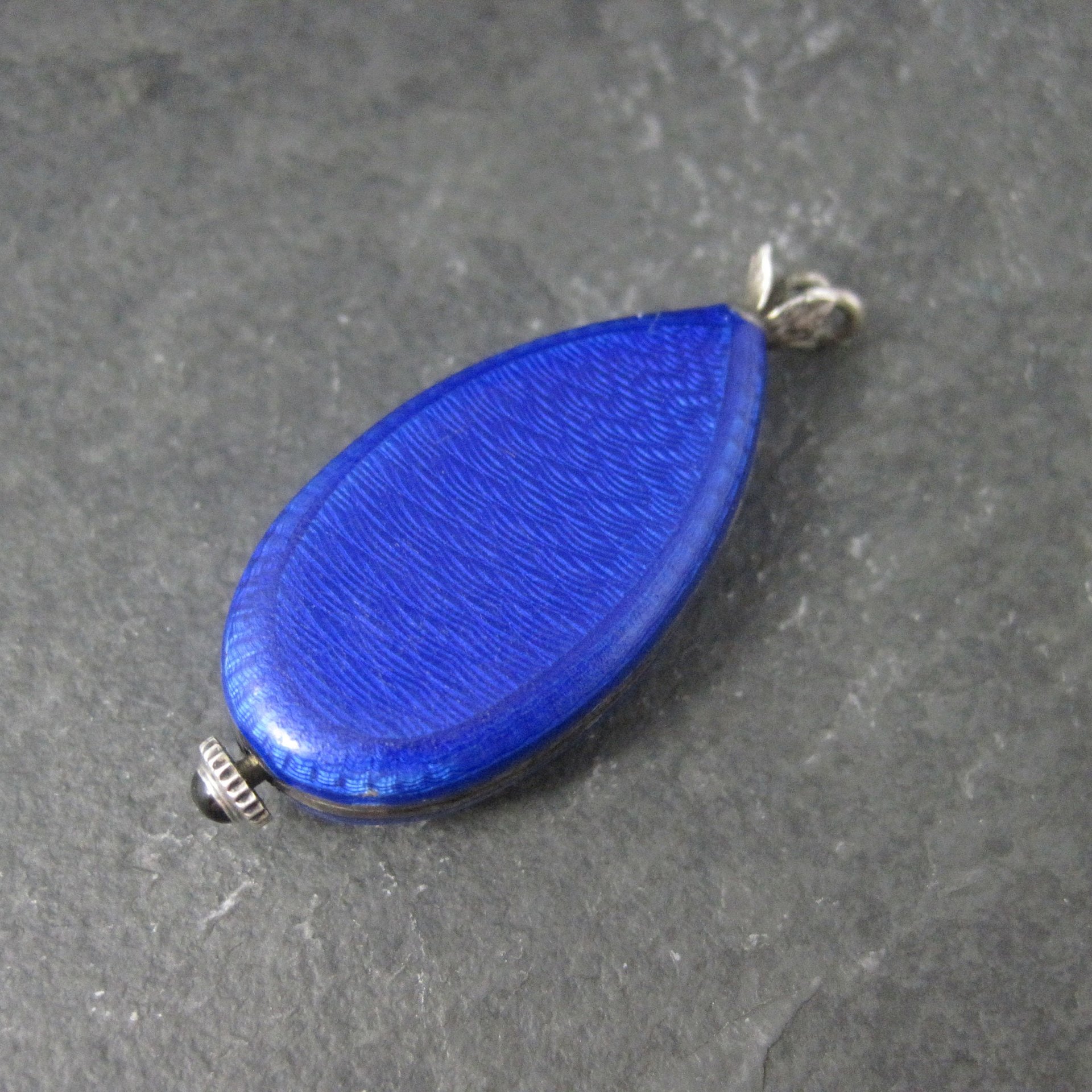 Ahrens Lucerne Art Deco Sterling Blue Enamel Watch Pendant