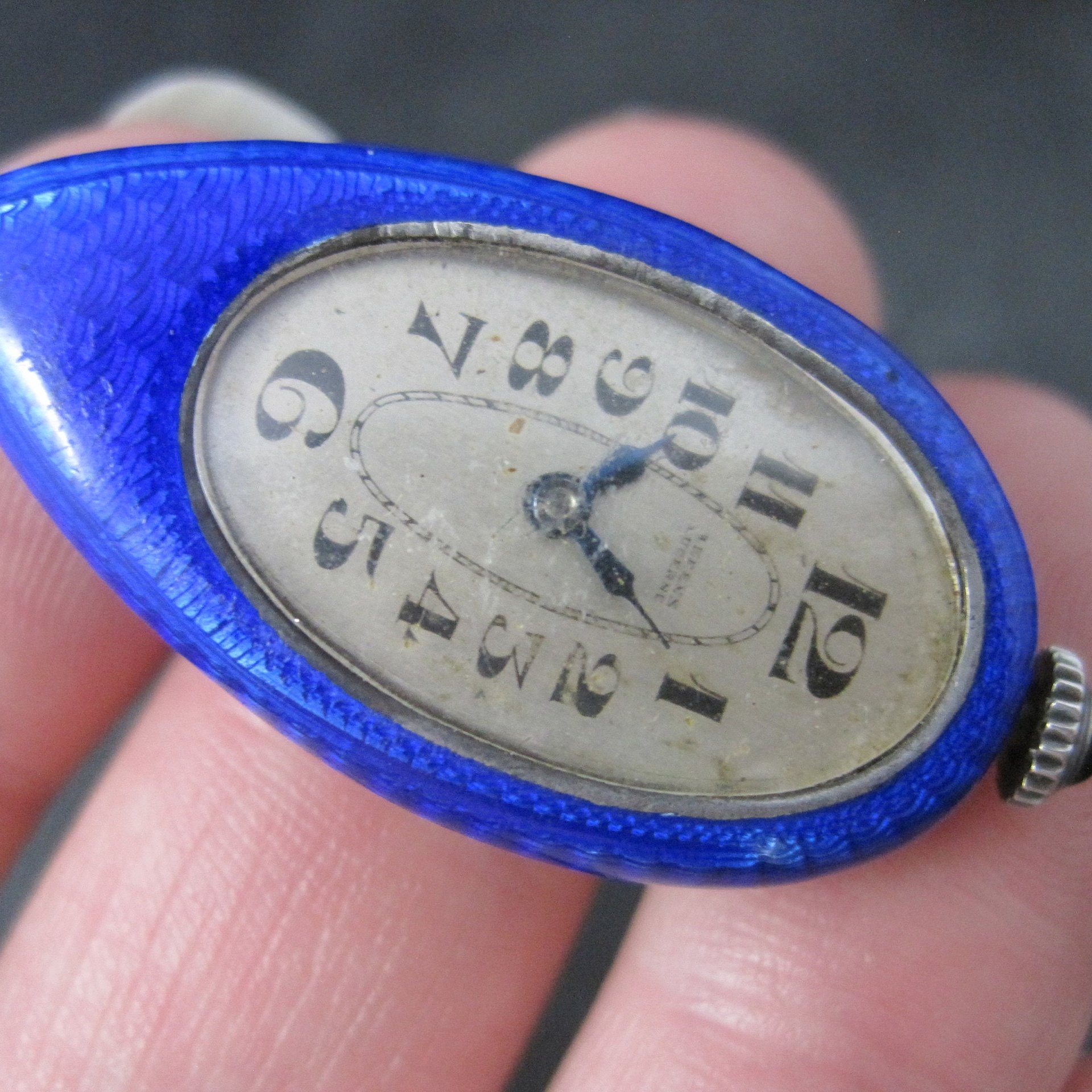 Ahrens Lucerne Art Deco Sterling Blue Enamel Watch Pendant