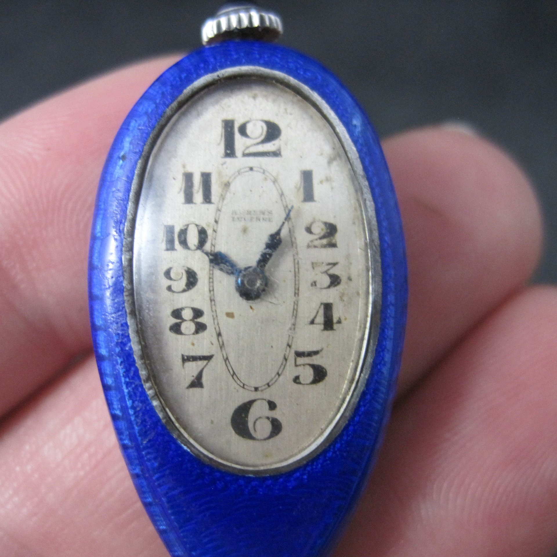 Ahrens Lucerne Art Deco Sterling Blue Enamel Watch Pendant