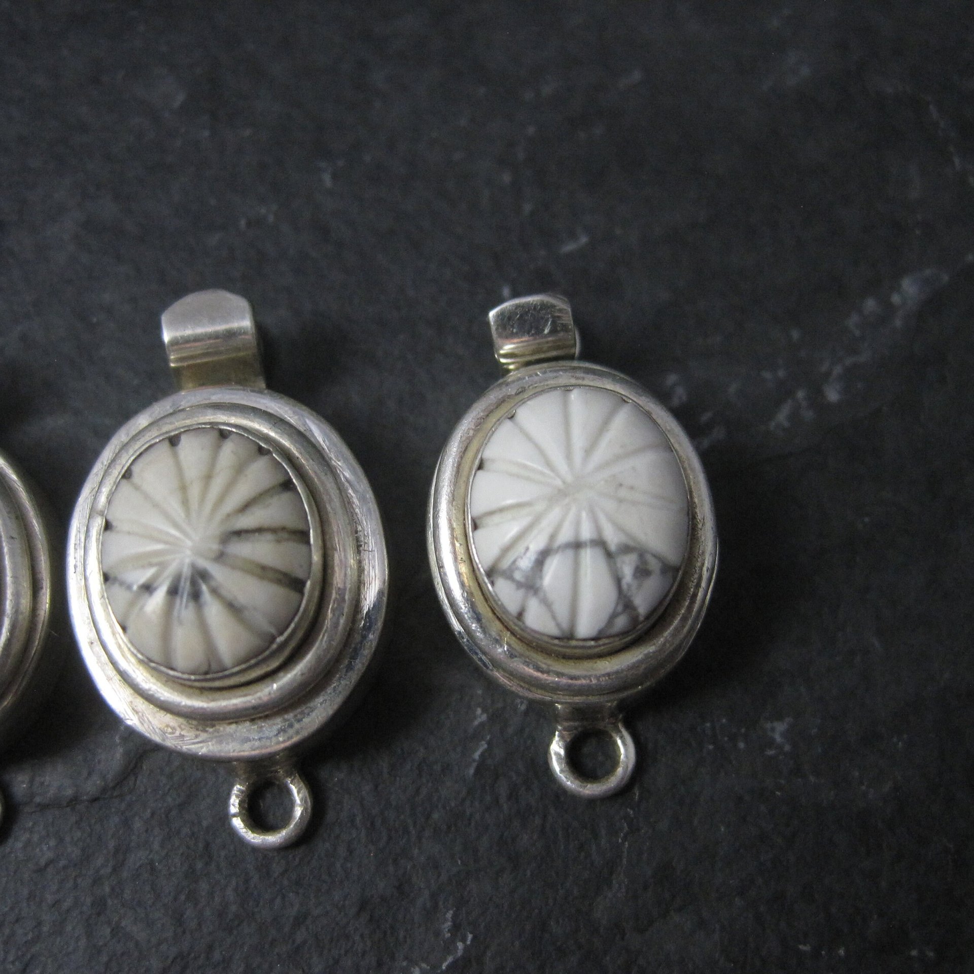 Lot of 3 Sterling Carved Howlite Box Clasp