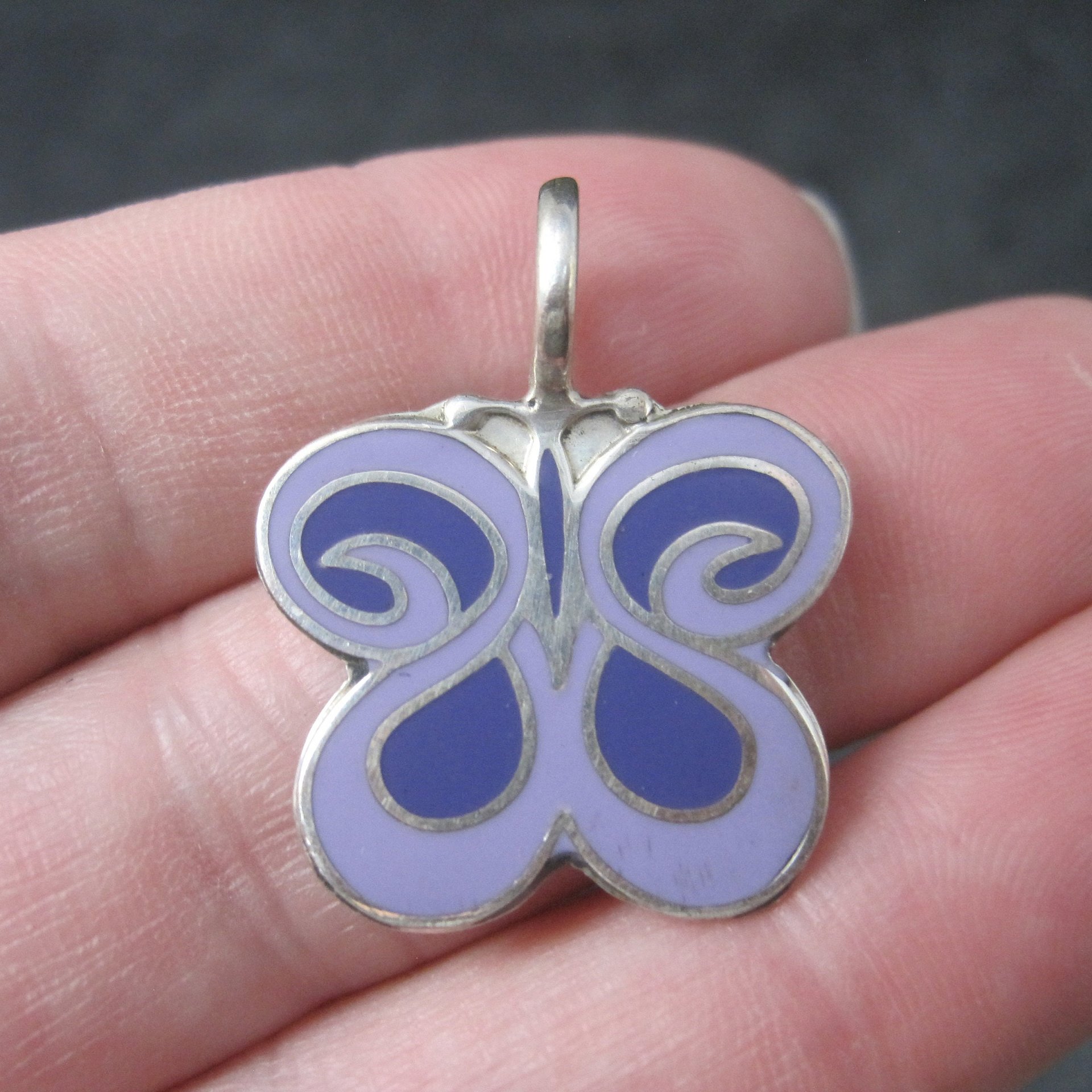 Vintage Sterling Purple Enamel Butterfly Pendant and Earrings Jewelry Set