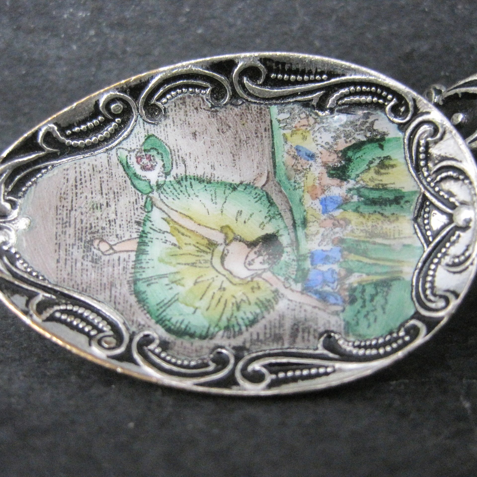 Vintage Enamel Hand Painted Ballerina Spoon Ring Size 9