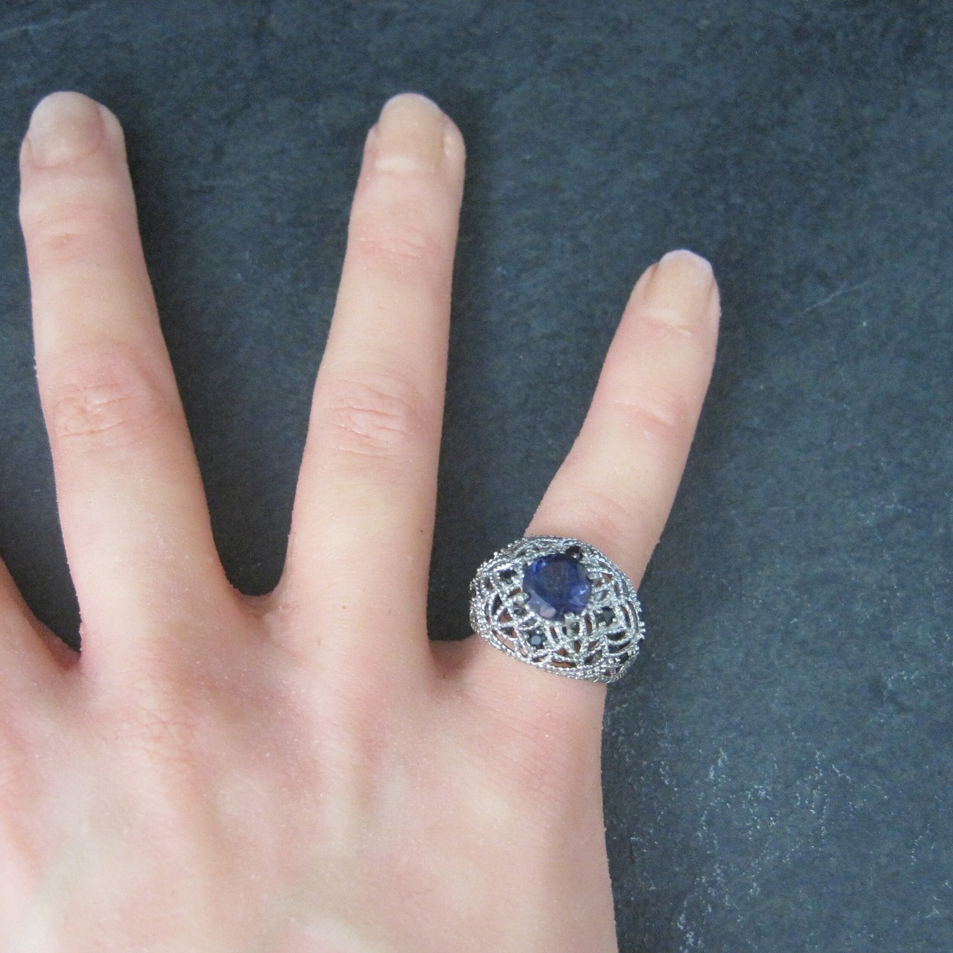 Sterling Purple Spinel Black Tourmaline Ring Size 6