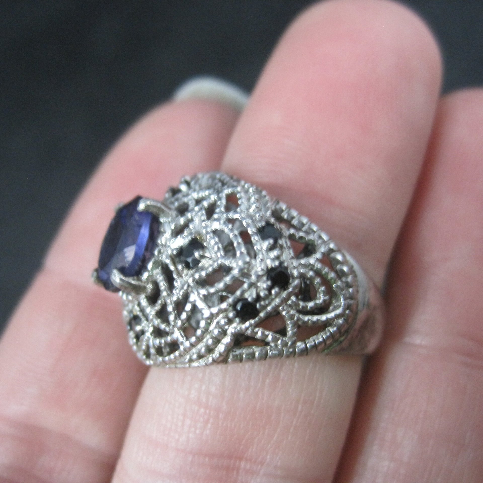 Sterling Purple Spinel Black Tourmaline Ring Size 6
