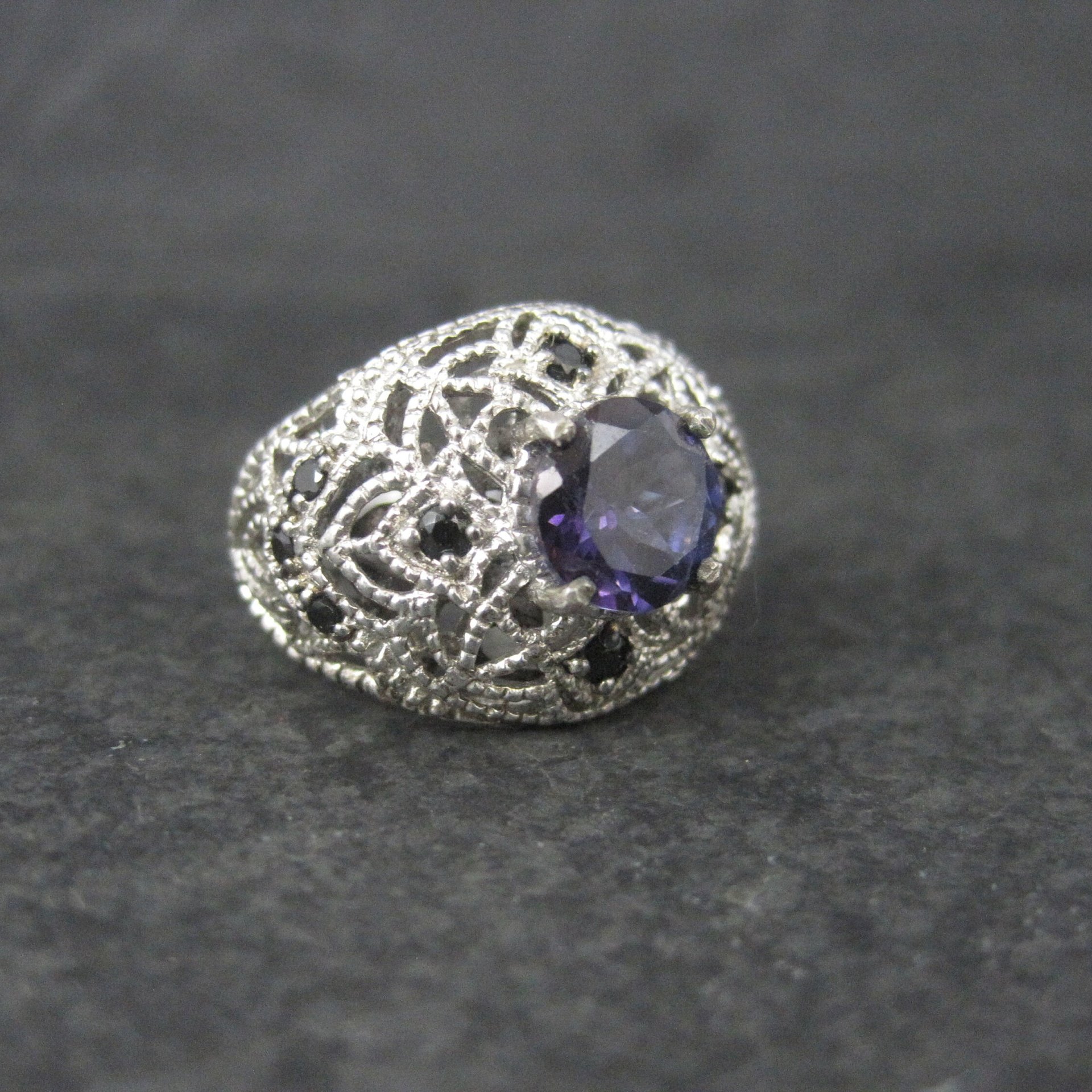 Sterling Purple Spinel Black Tourmaline Ring Size 6