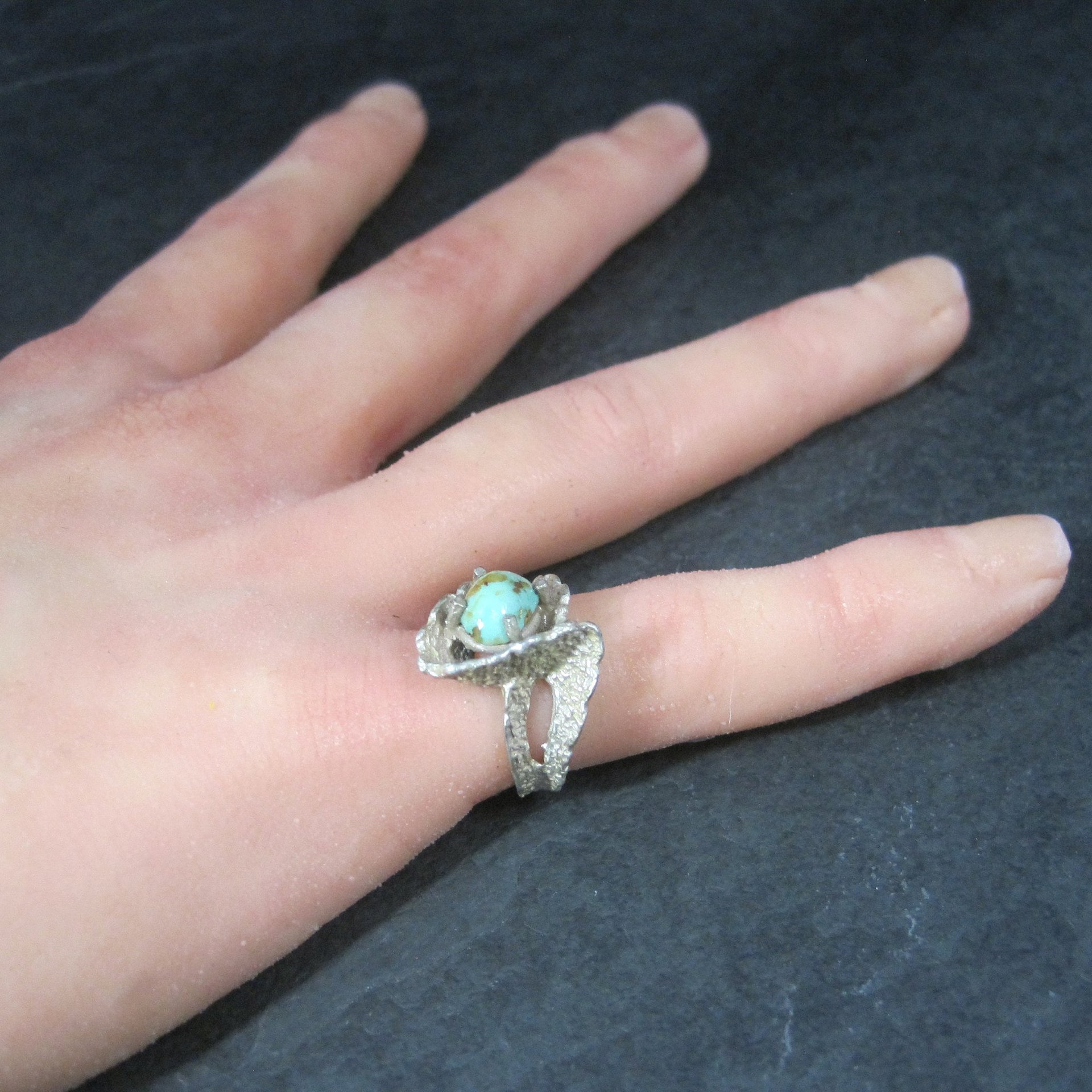 Vintage Sterling Organic Turquoise Ring Size 6