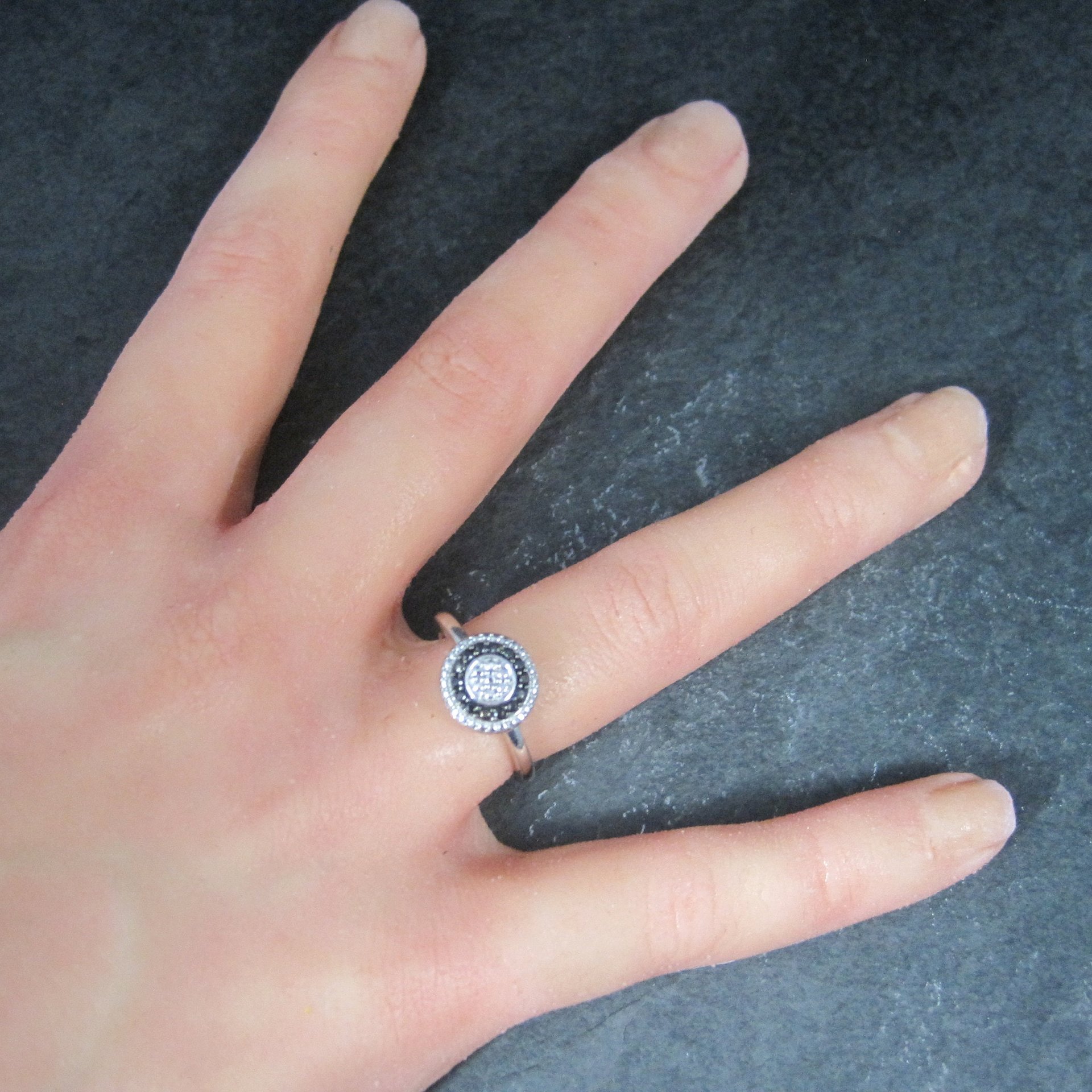 Vintage Sterling Black Cz Halo Ring Size 7