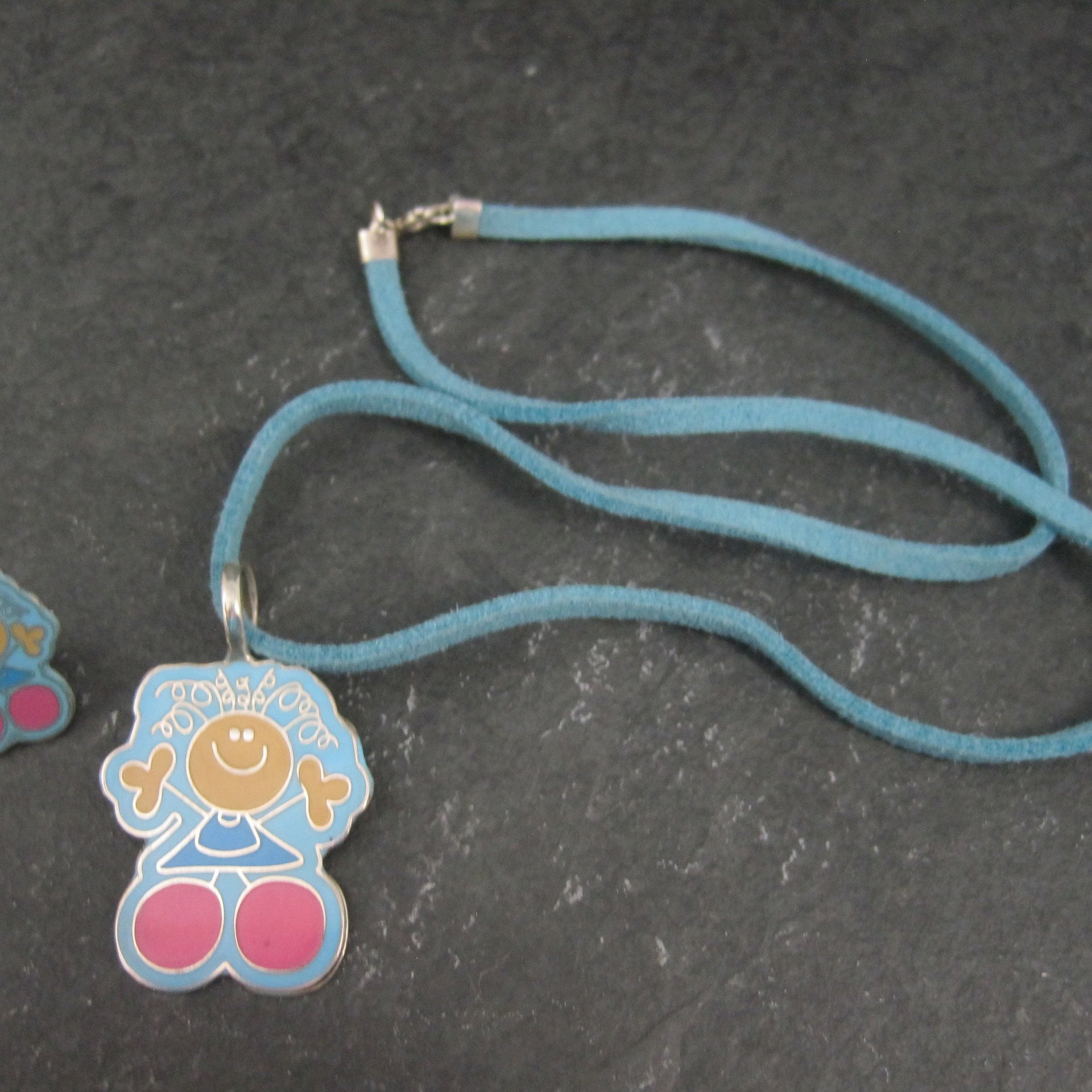 Vintage Enamel Sterling Girl Necklace Earrings Jewelry Set