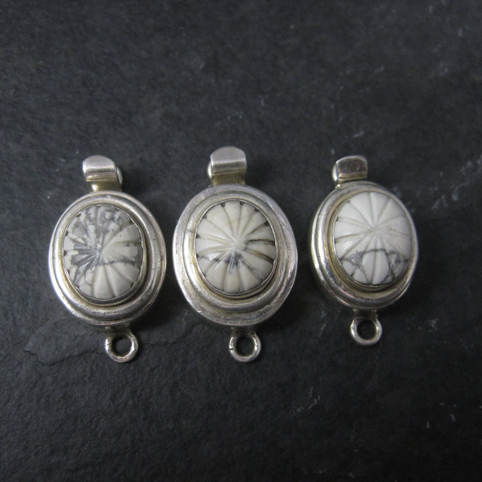 Lot of 3 Sterling Carved Howlite Box Clasp