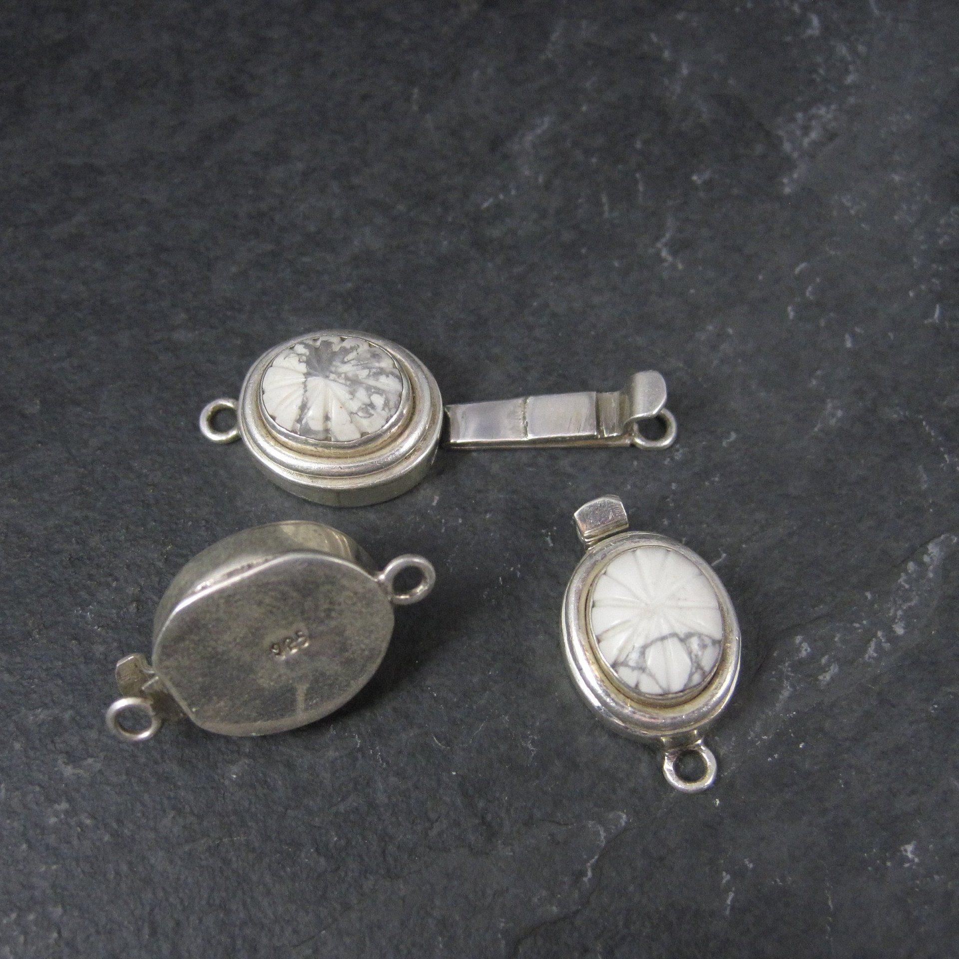 Lot of 3 Sterling Carved Howlite Box Clasp