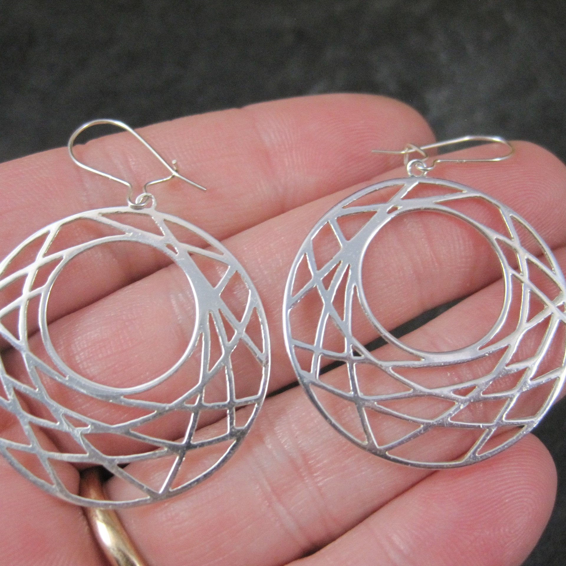 Vintage Sterling Web Moon Earrings