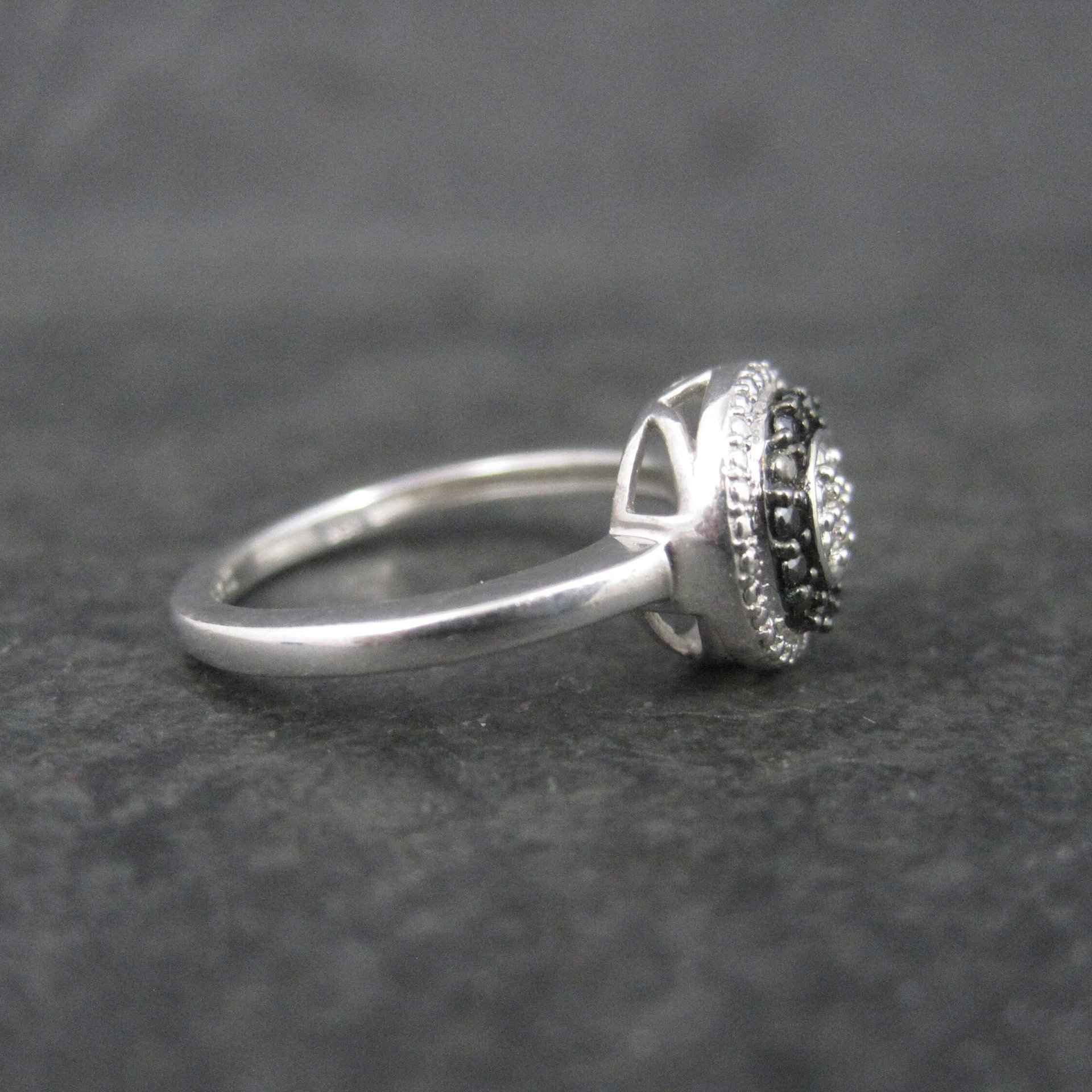 Vintage Sterling Black Cz Halo Ring Size 7