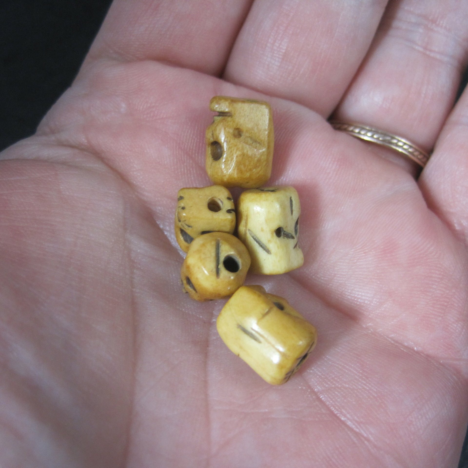 Lot of 5 Vintage Bone Rosary Skull Beads