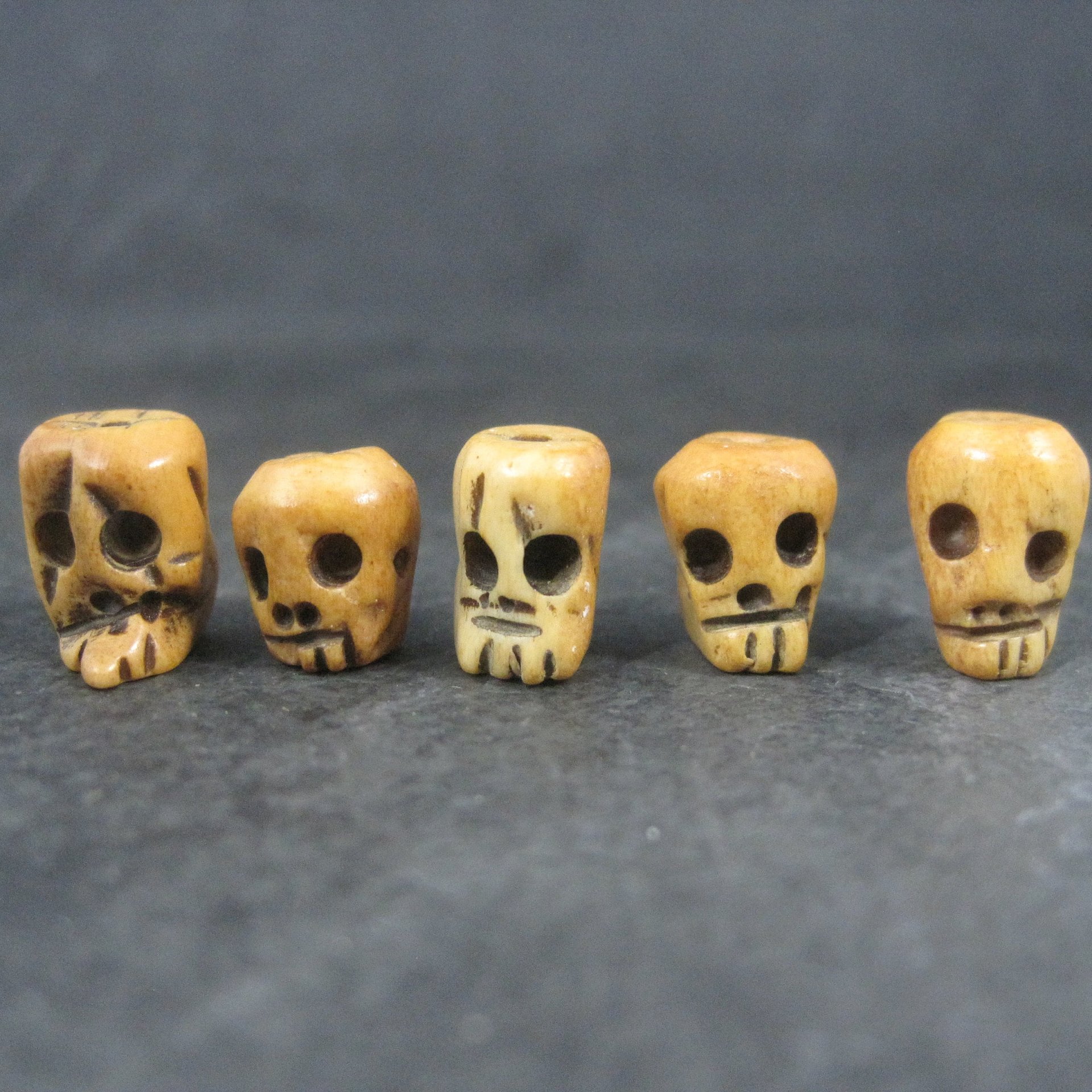 Lot of 5 Vintage Bone Rosary Skull Beads
