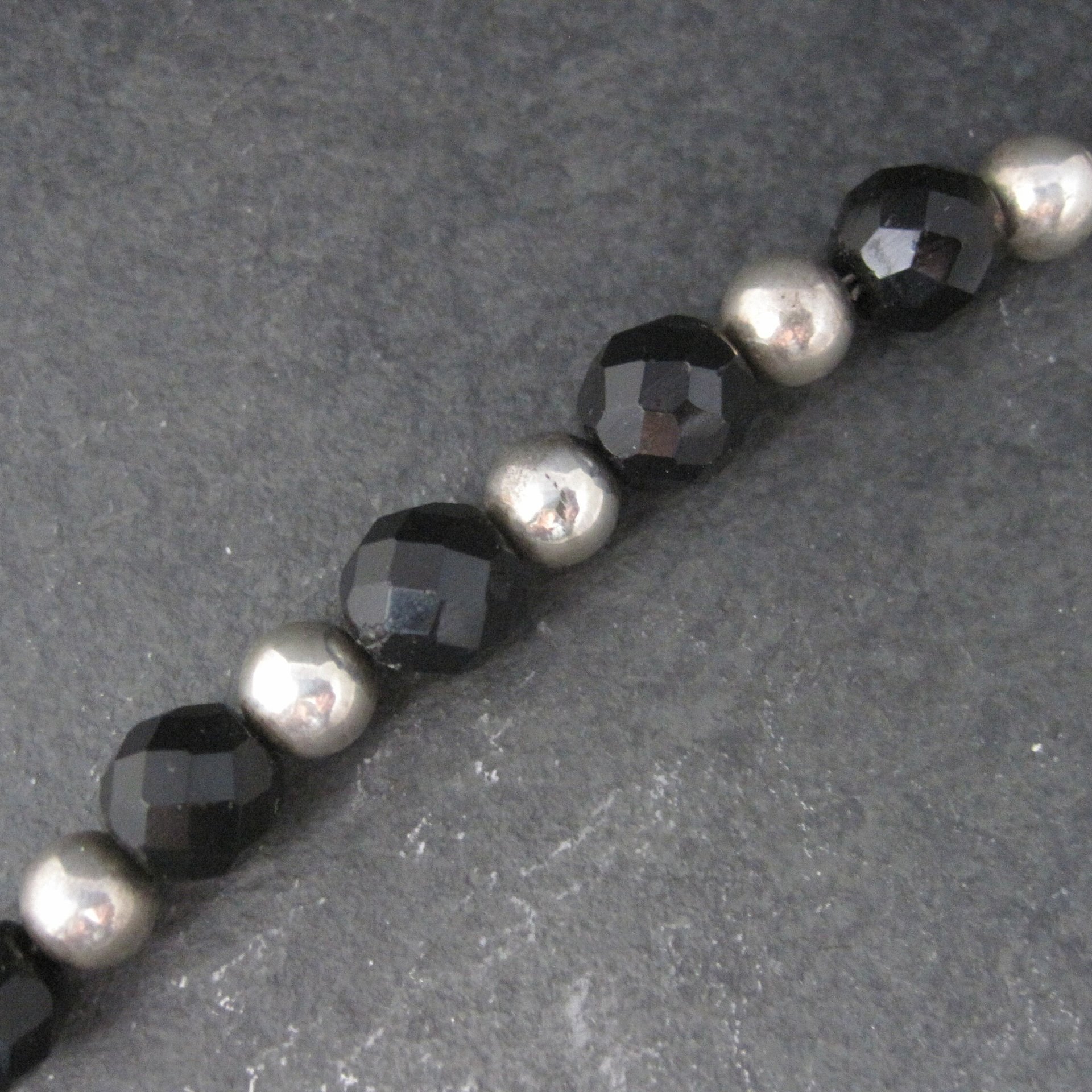 Vintage Black Sterling Bead Bracelet 7.25 Inches