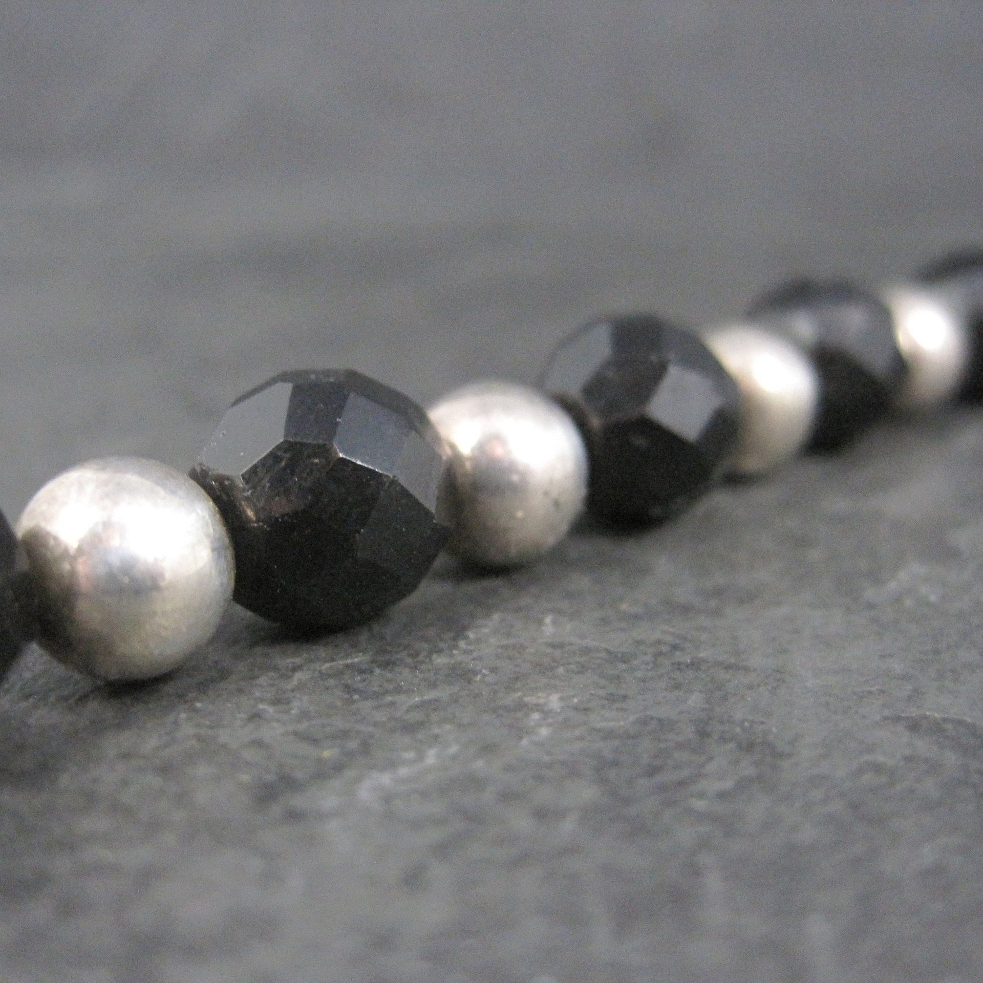 Vintage Black Sterling Bead Bracelet 7.25 Inches