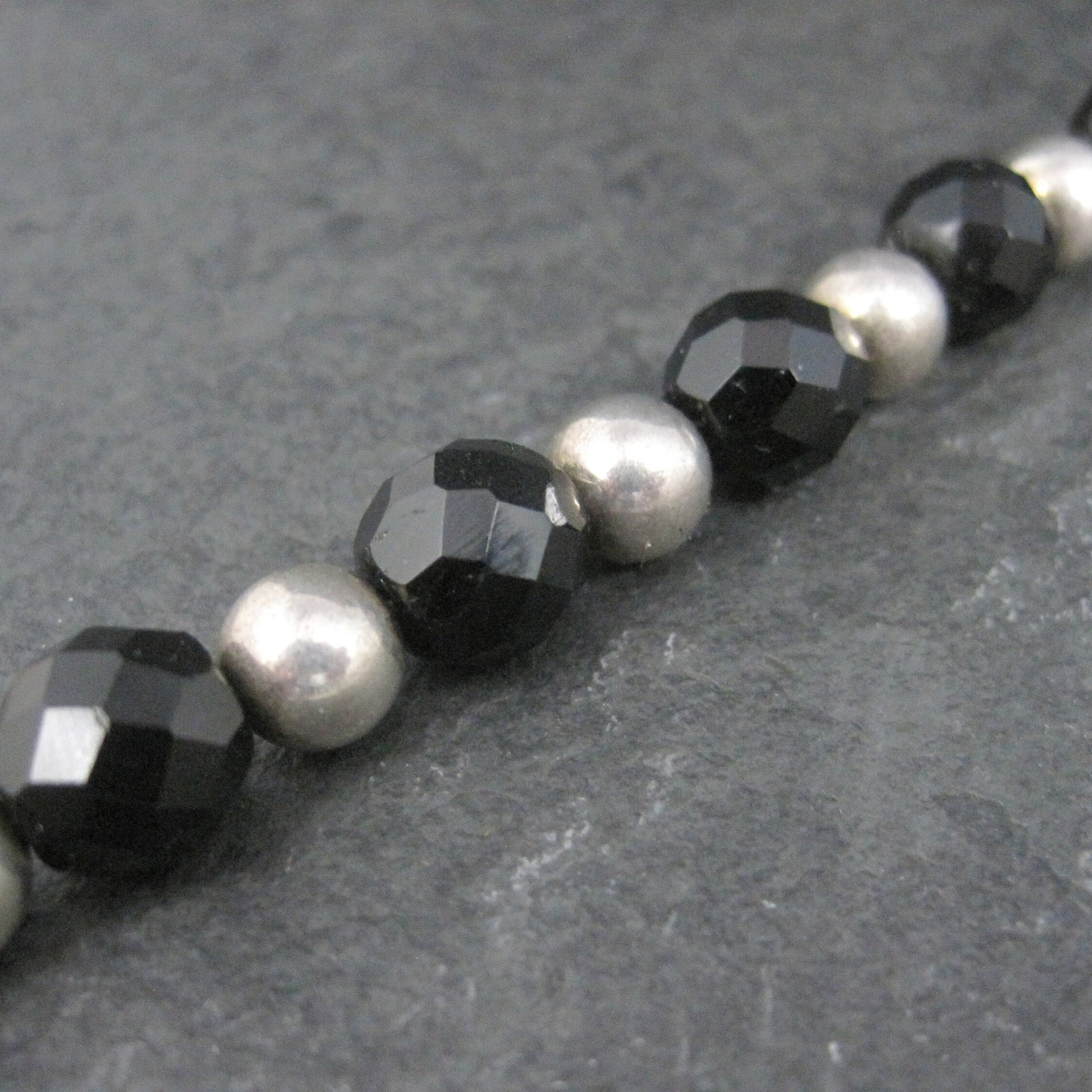 Vintage Black Sterling Bead Bracelet 7.25 Inches
