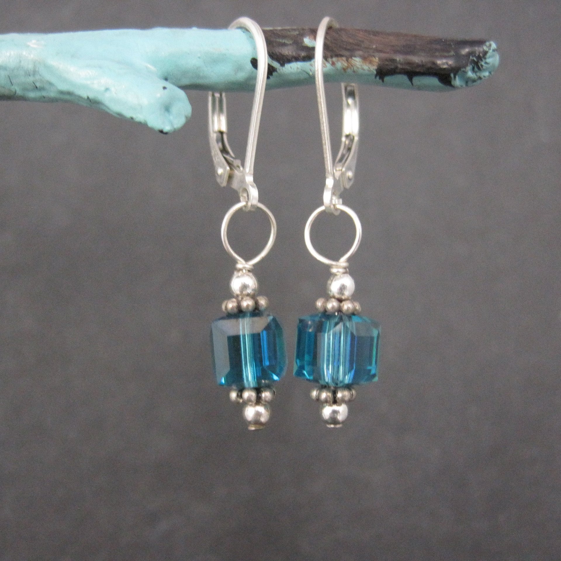 Sterling Caribbean Blue Crystal Earrings