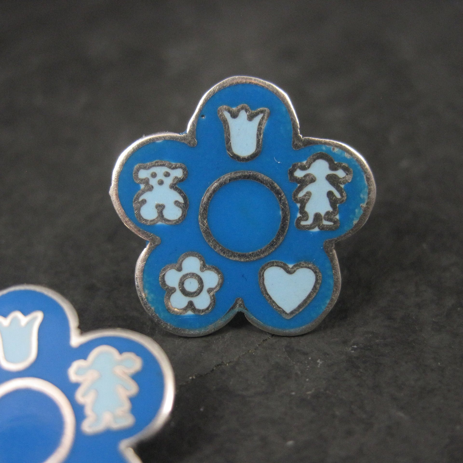 Vintage Sterling Blue Enamel Flower Pendant and Earrings Jewelry Set