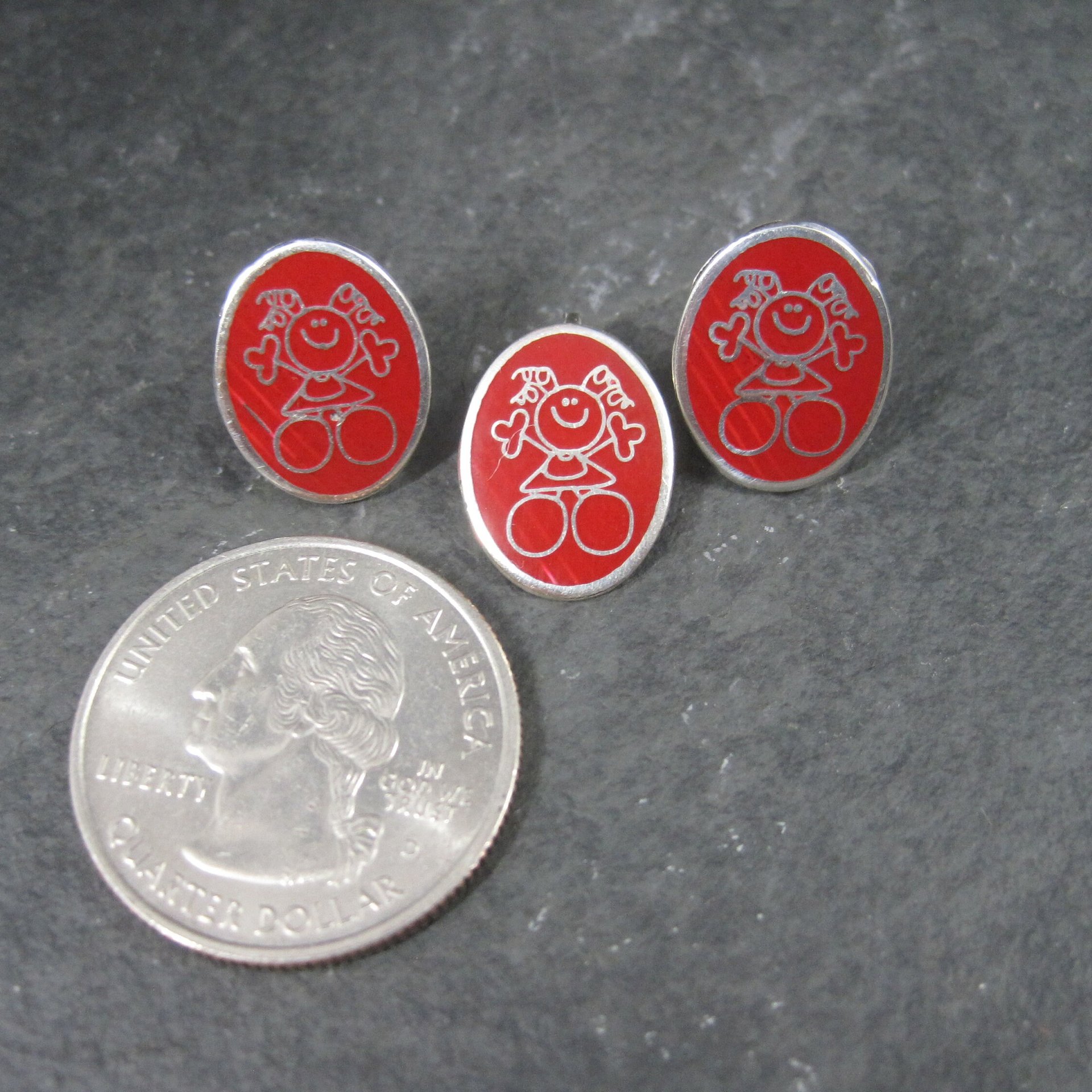 Estate Enamel Sterling Girl Necklace Earrings Jewelry Set