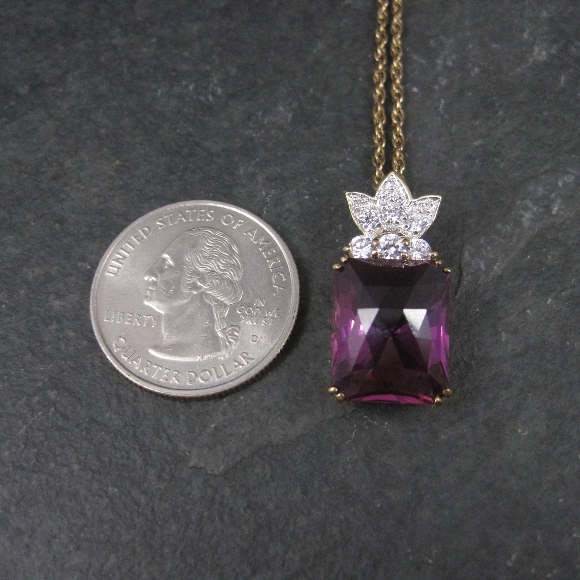 Estate Vermeil Sterling Purple Sapphire Pendant Necklace