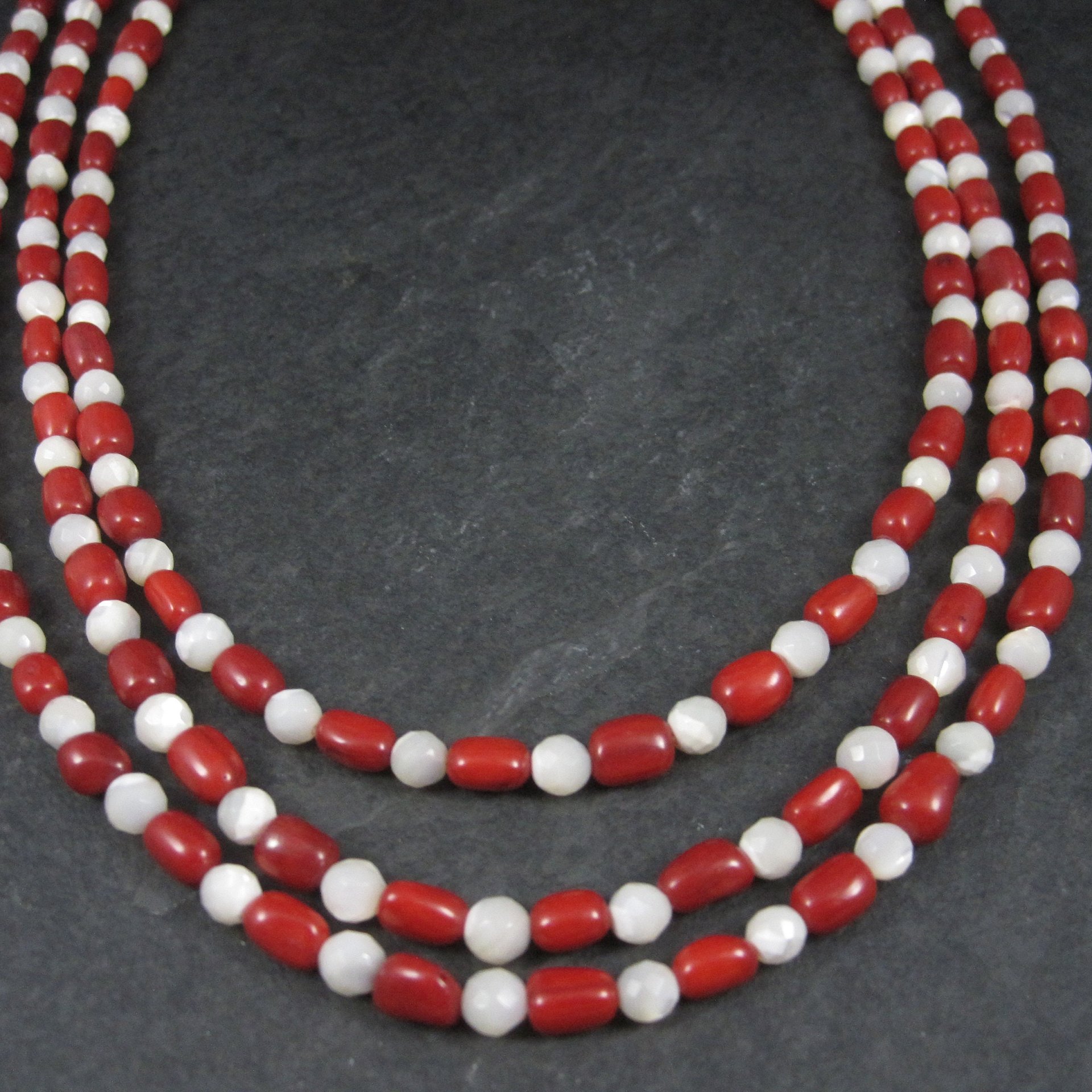 Vintage Coral Mother of Pearl 3 Strand Necklace Desert Rose Trading