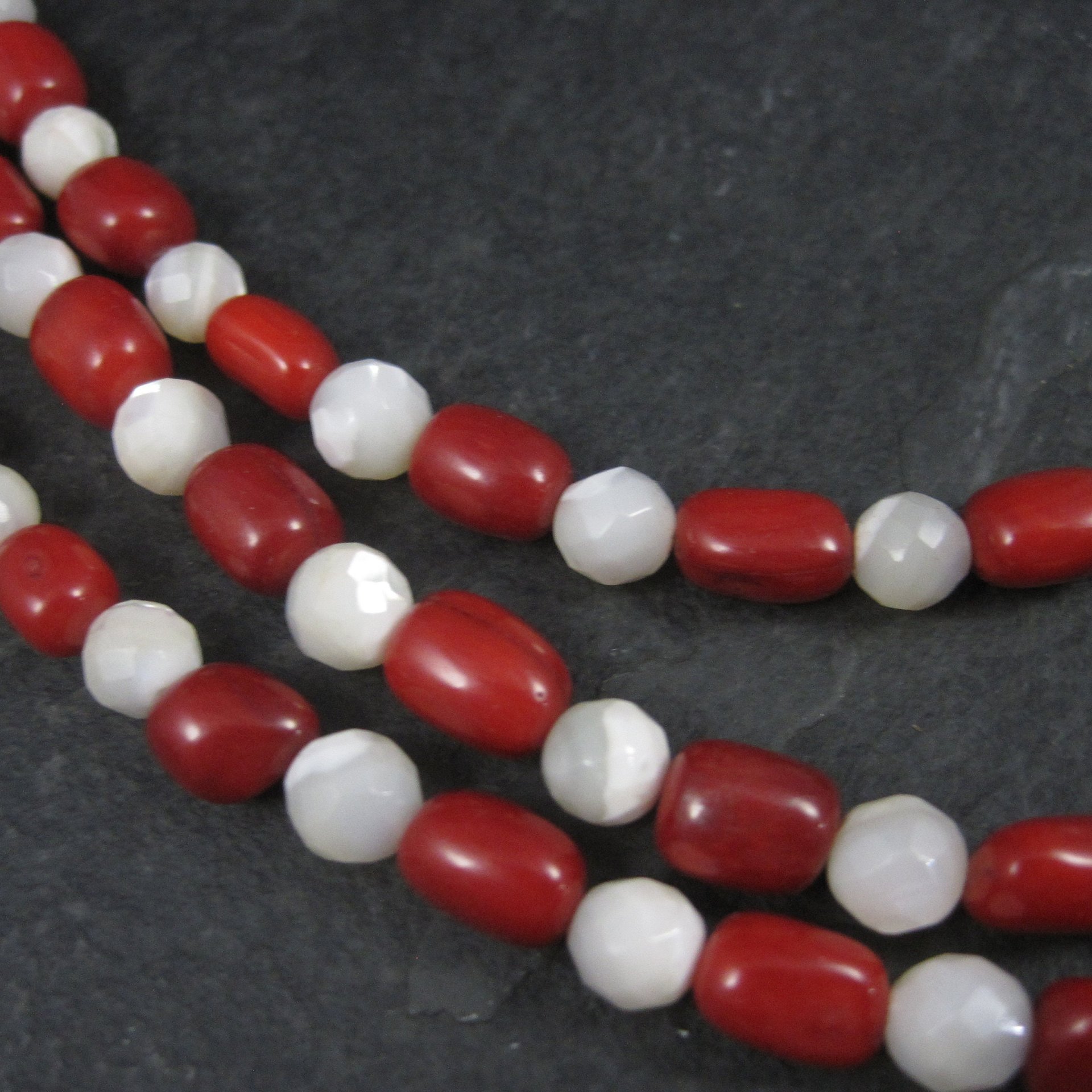 Vintage Coral Mother of Pearl 3 Strand Necklace Desert Rose Trading