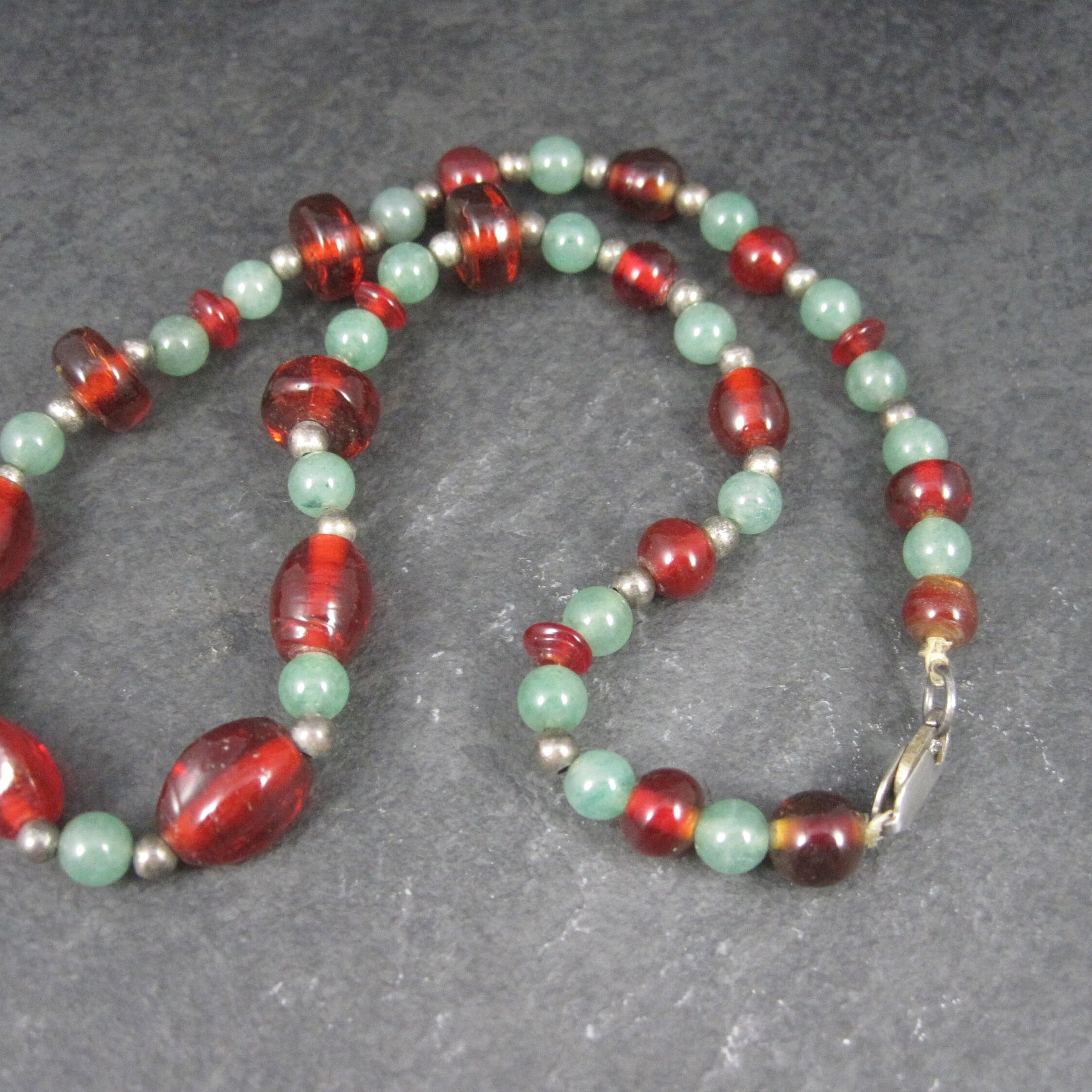 Vintage Aventurine Red Glass Bead Necklace 16 Inches