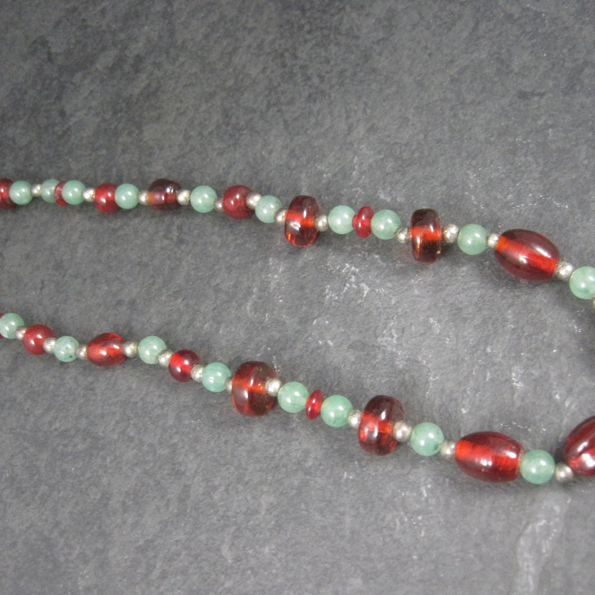 Vintage Aventurine Red Glass Bead Necklace 16 Inches