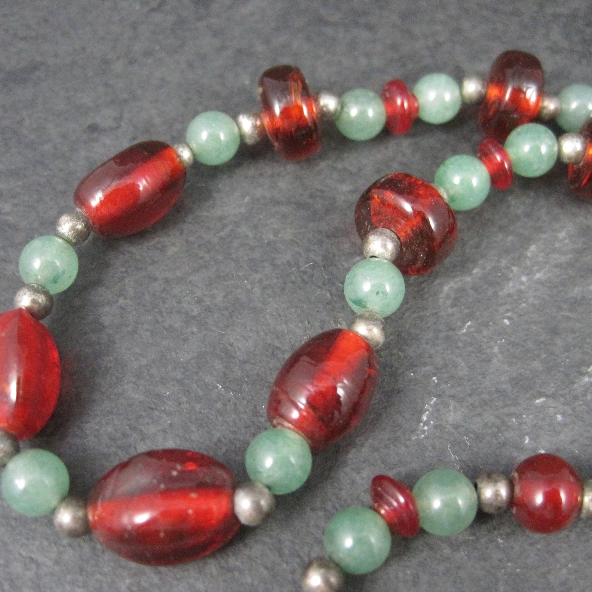 Vintage Aventurine Red Glass Bead Necklace 16 Inches