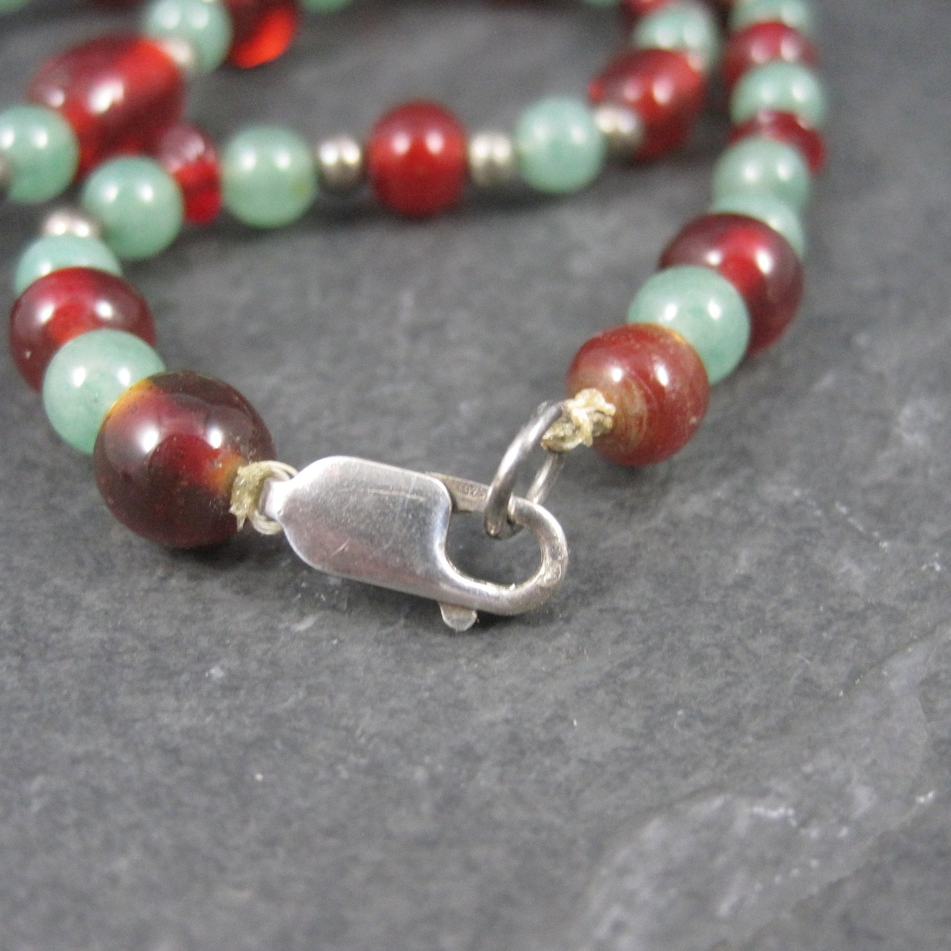 Vintage Aventurine Red Glass Bead Necklace 16 Inches