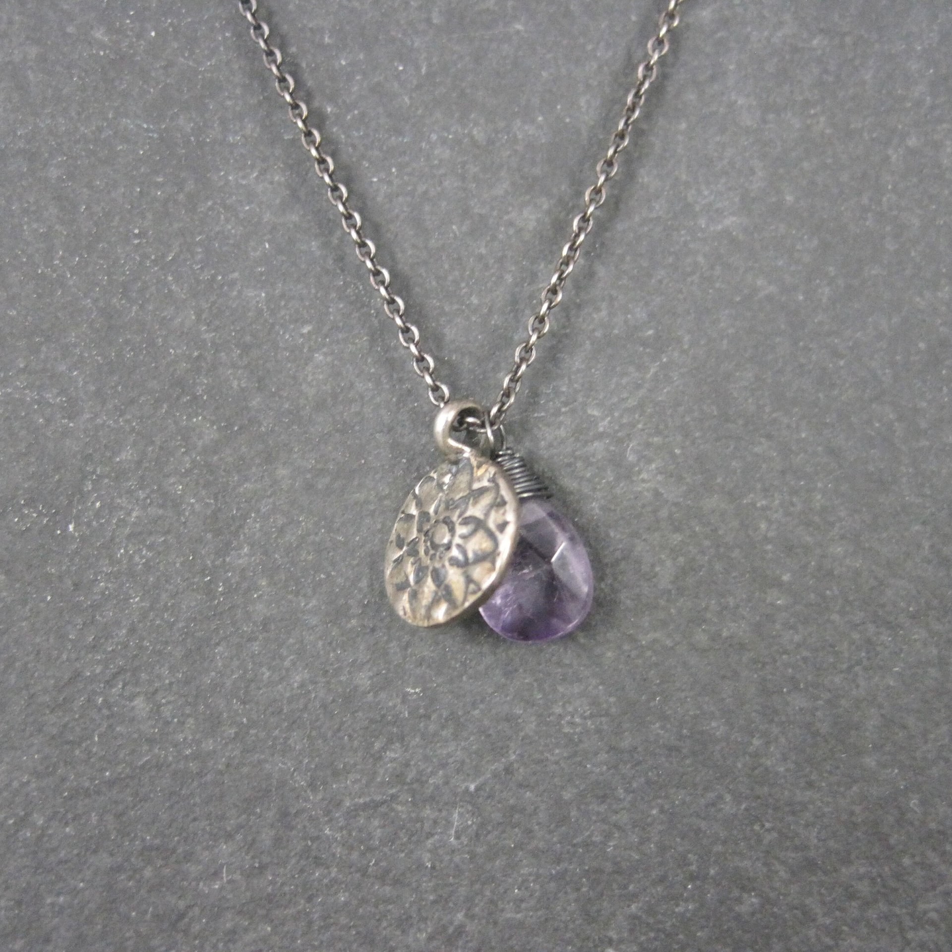 Dainty Vintage Sterling Amethyst Flower Necklace