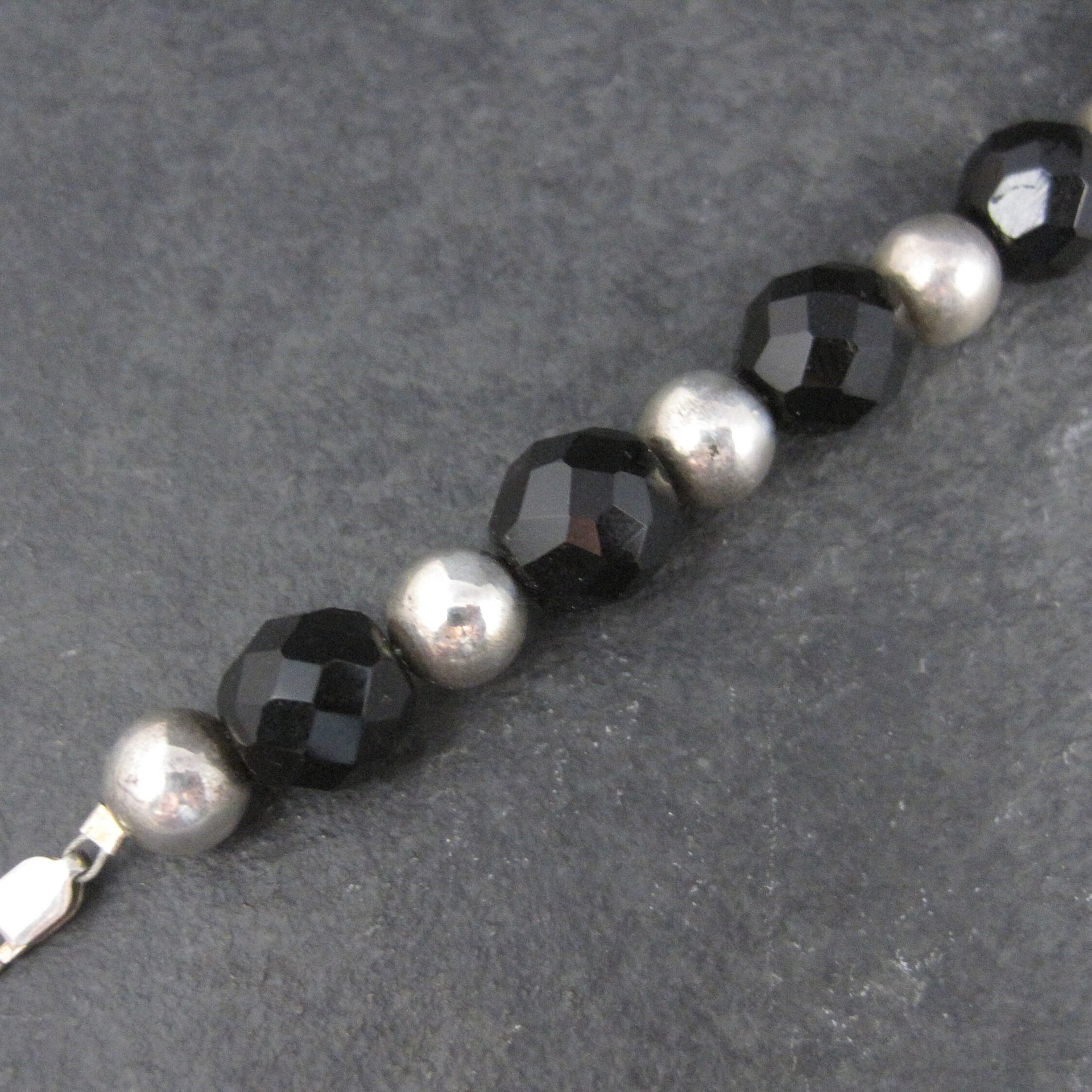 Vintage Black Sterling Bead Bracelet 7.25 Inches