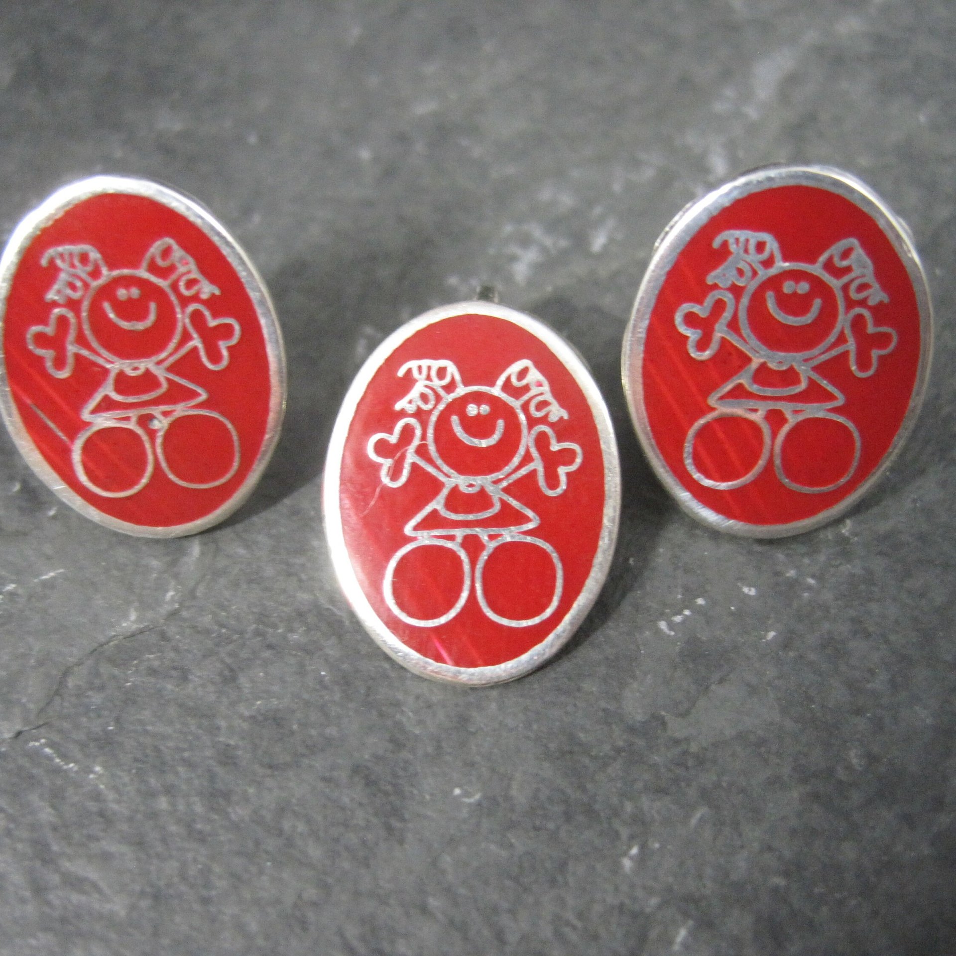 Estate Enamel Sterling Girl Necklace Earrings Jewelry Set