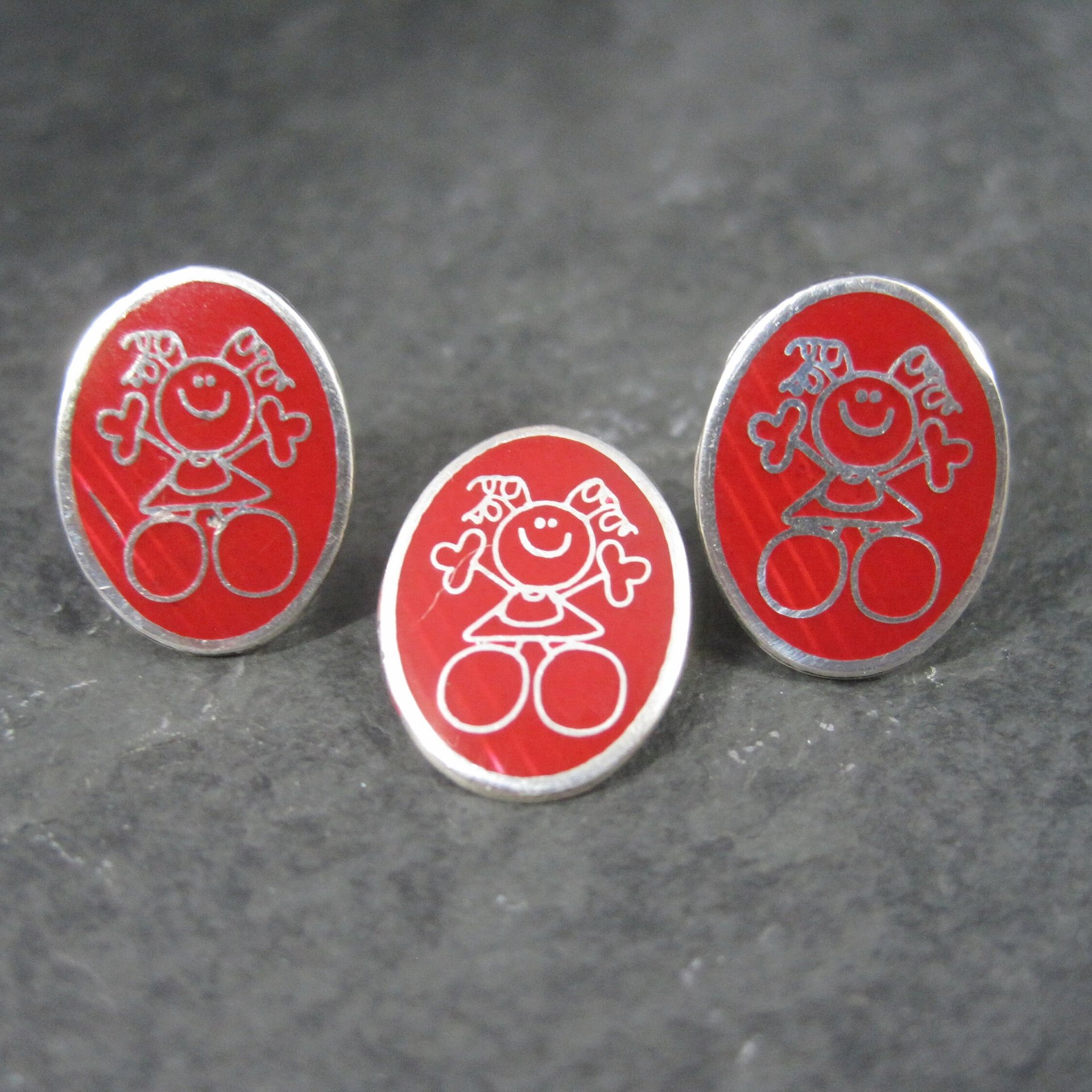 Estate Enamel Sterling Girl Necklace Earrings Jewelry Set