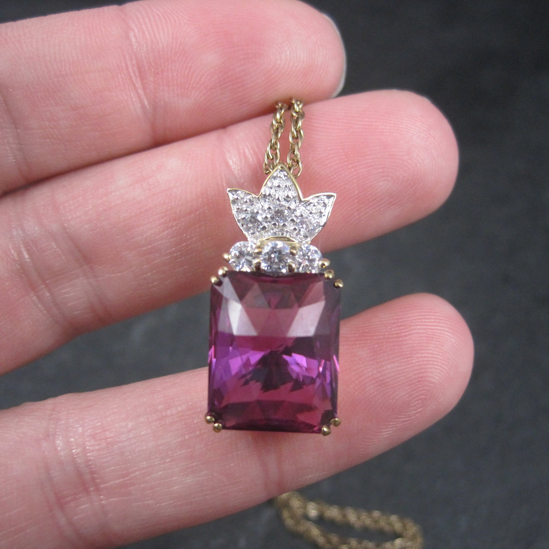 Estate Vermeil Sterling Purple Sapphire Pendant Necklace