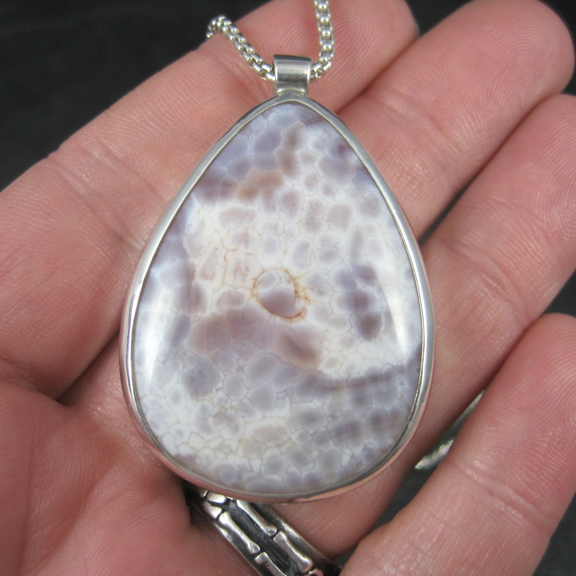Vintage Sterling Purple Agate Pendant Necklace
