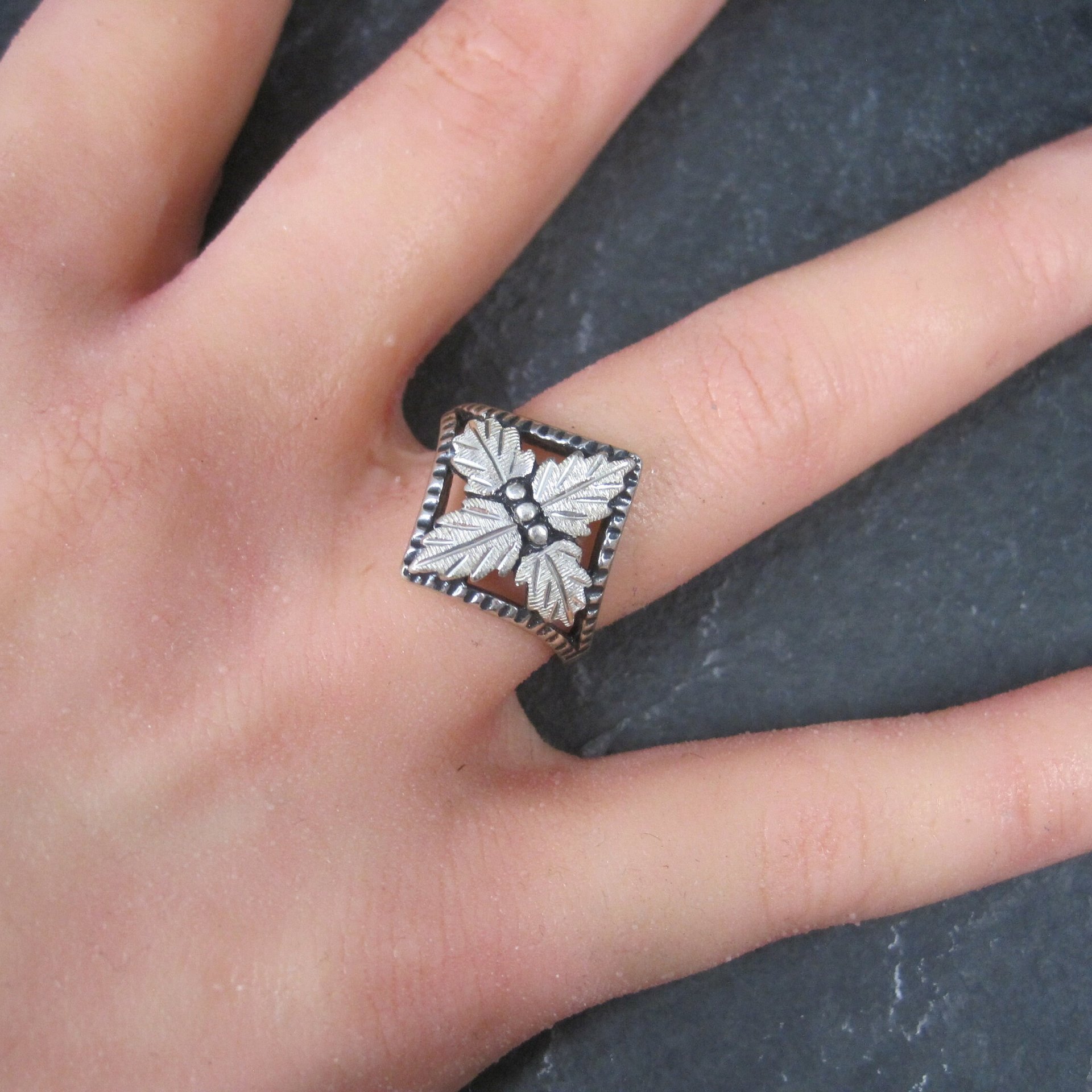 Vintage Black Hills Sterling Leaf Ring