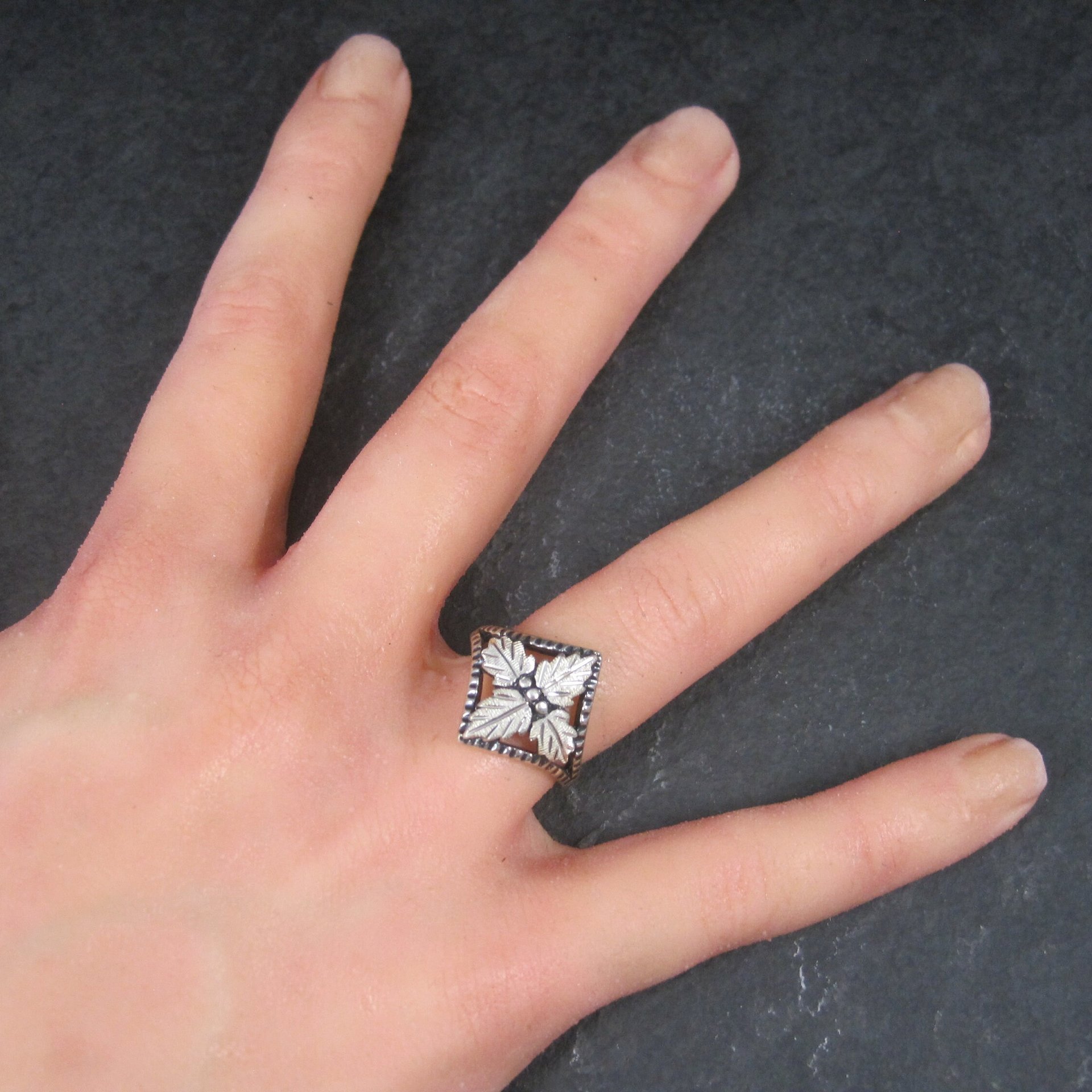 Vintage Black Hills Sterling Leaf Ring