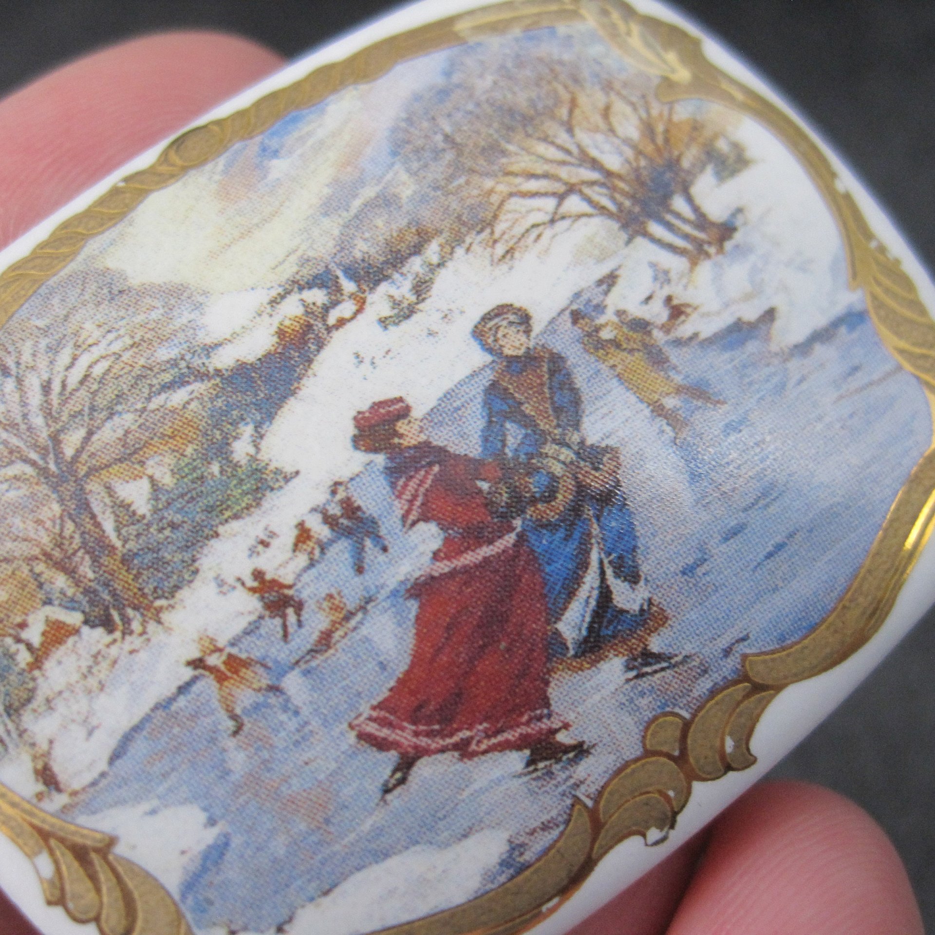 Vintage Porcelain 24K Ice Skating Brooch Avon