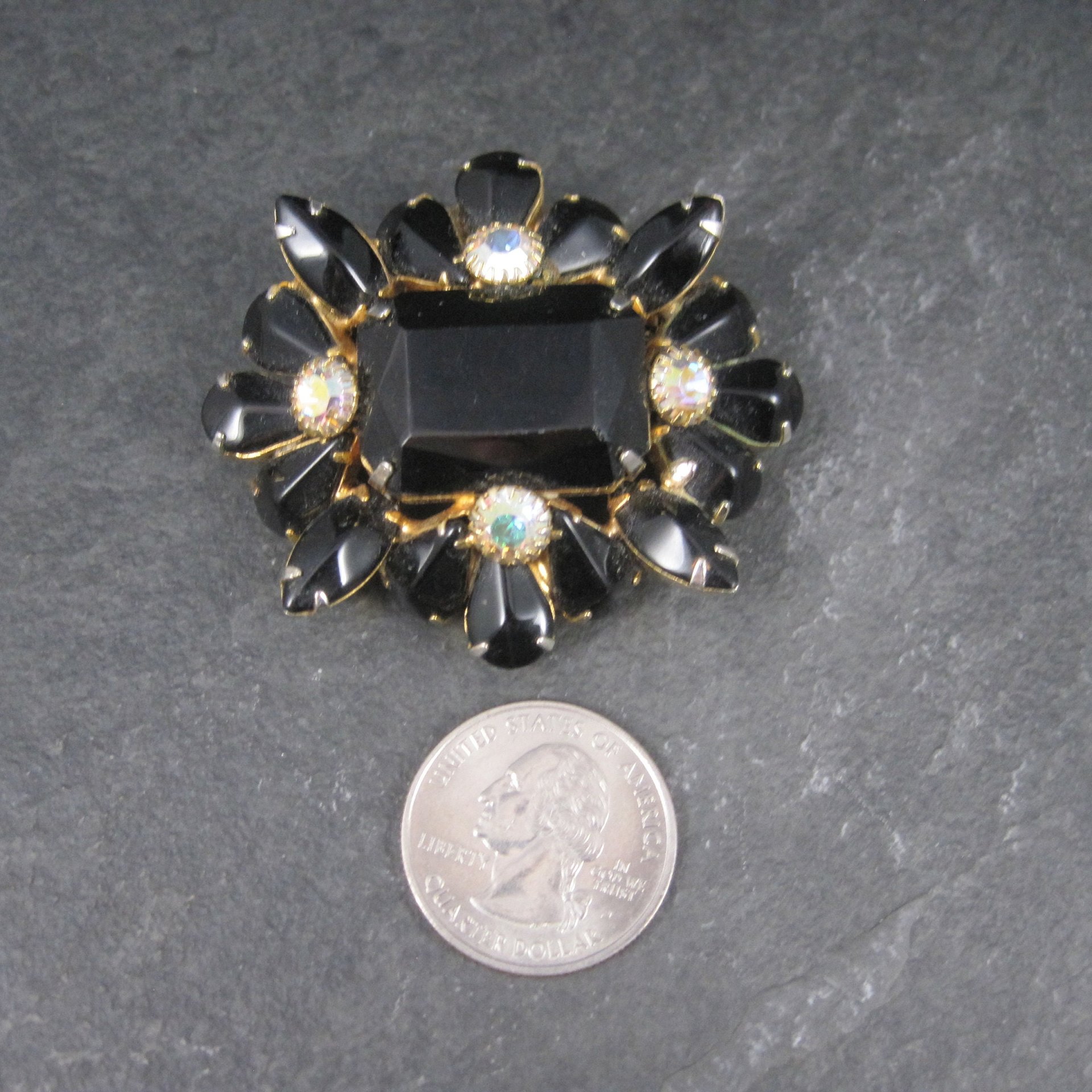 Vintage Black Rhinestone Juliana Brooch